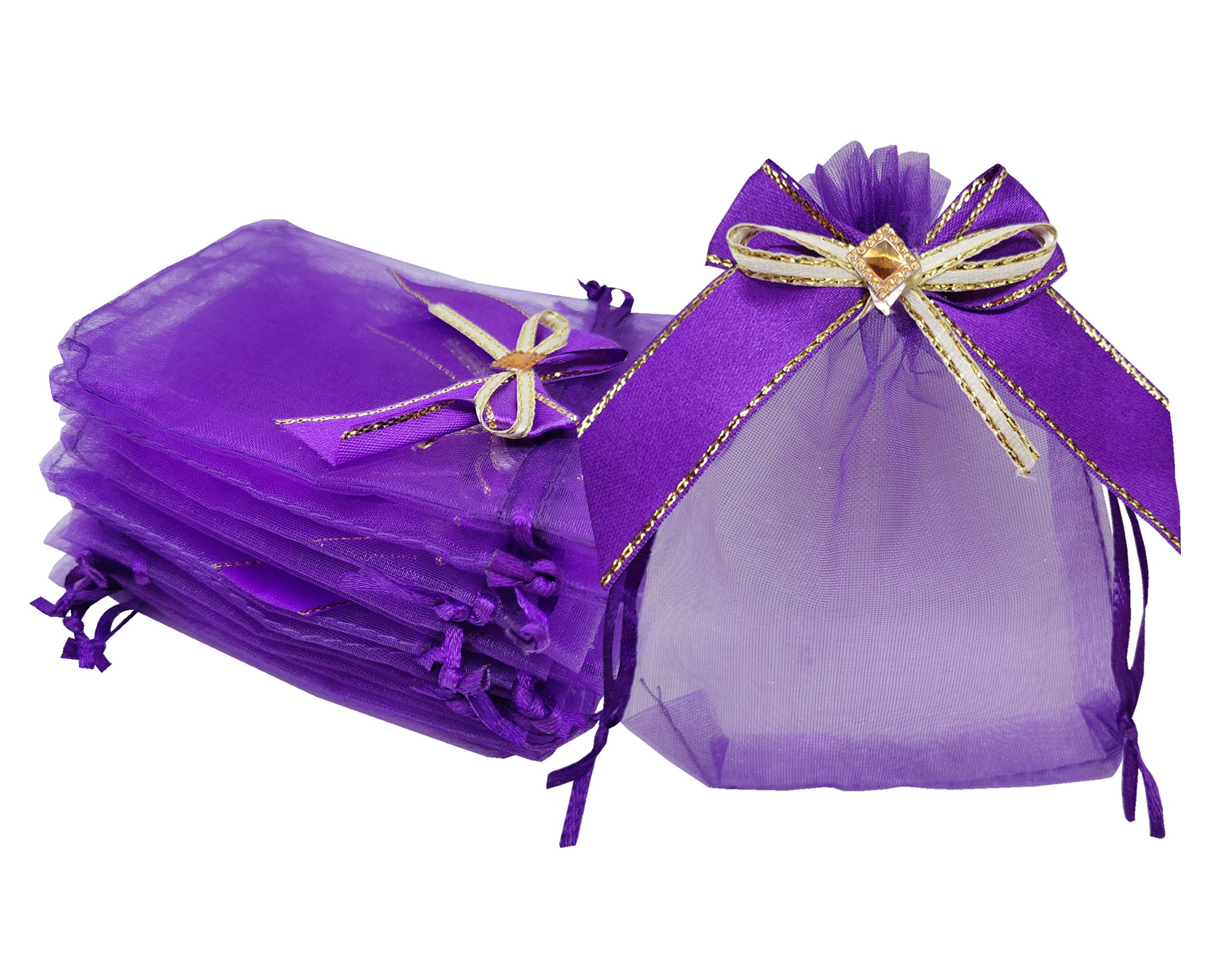 Sanrich 50pcs Purple Organza Bags 3.9x4.7in - Jewelry Wedding Favors & Gift Bags for Parties