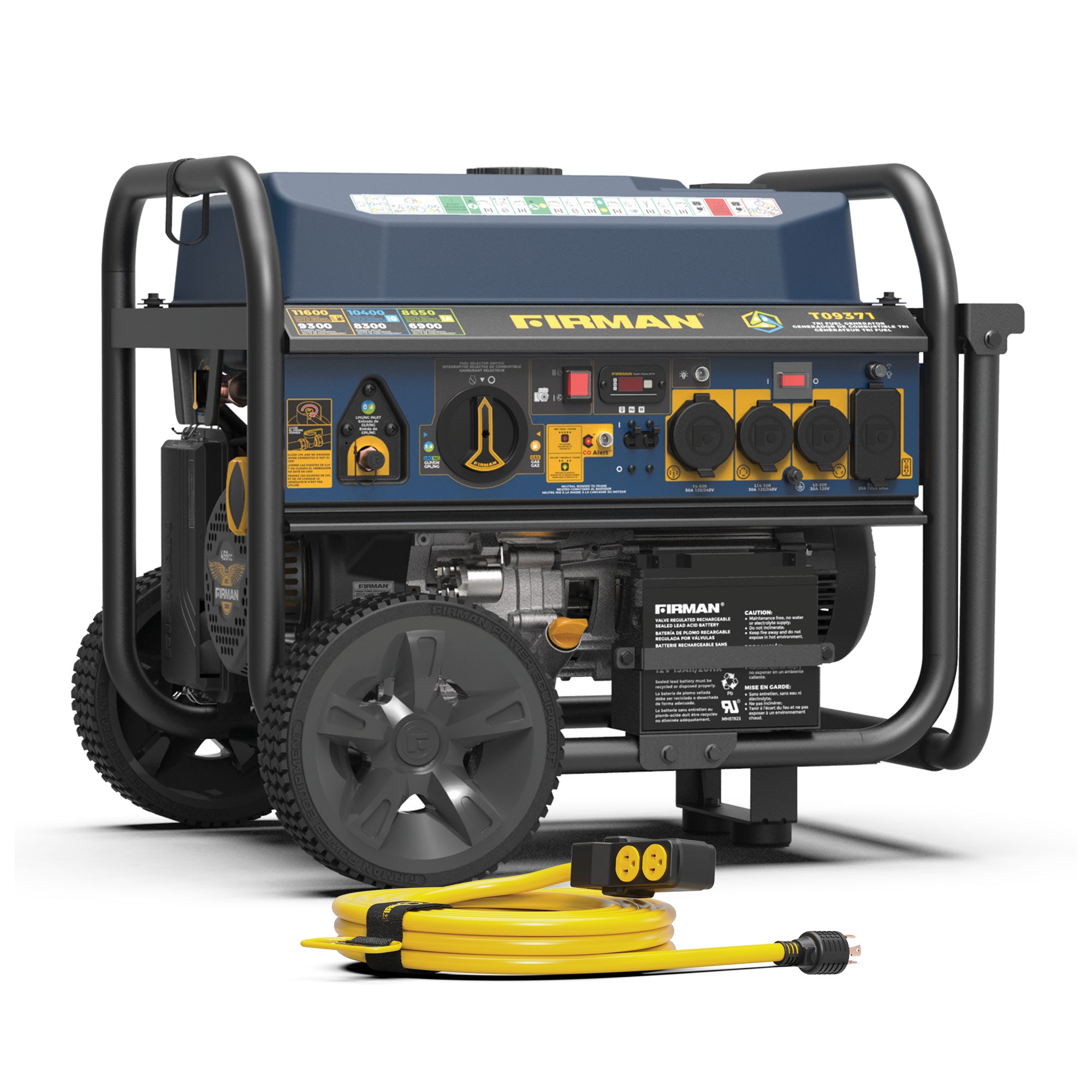 11600W Tri Fuel Portable Generator with Electric Start - 120V/240V Dual Voltage & CO Alert - Perfect for Home Backup Power, Camping, and Outdoor Events