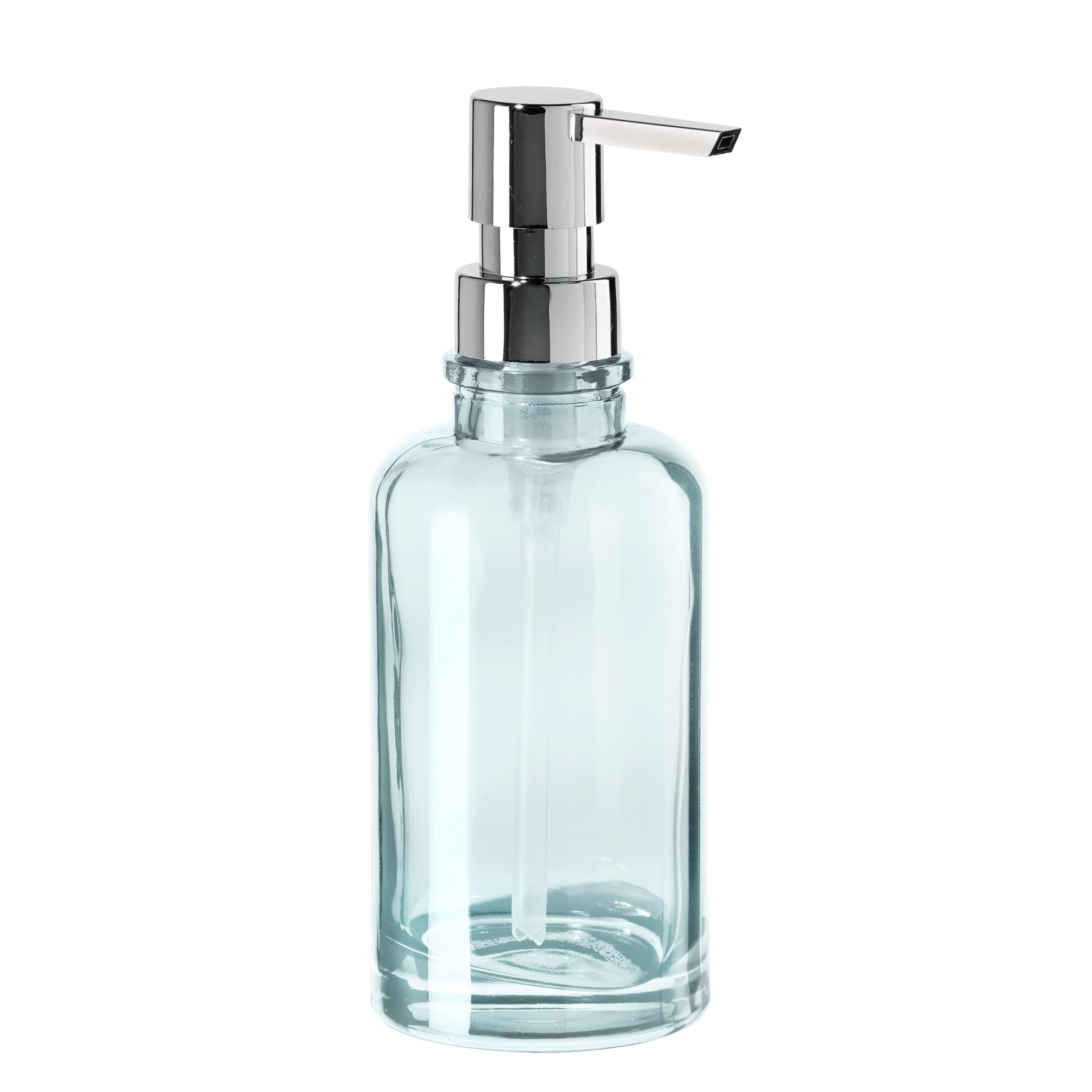 OGGI 10oz Round Glass Soap Dispenser with Rustproof Pump - Heavy Duty Bathroom & Kitchen Soap Dispenser for Hand Soap, Dish Soap & Hand Sanitizer - Aqua/Chrome Finish | Perfect for Countertops, Sinks & Vanities