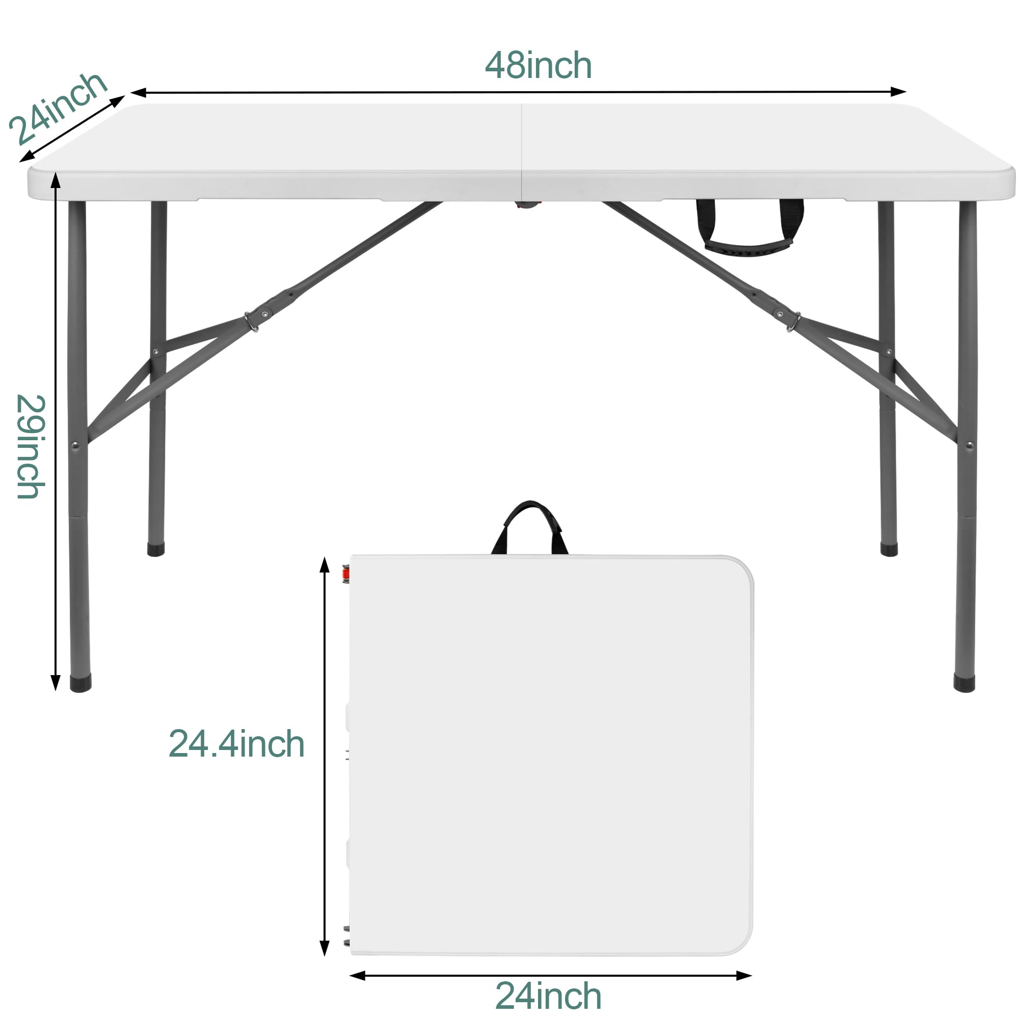 4 ft Portable Folding Table - Lightweight HDPE Plastic Camping Table with Carrying Handle & Locking Legs | Perfect for Indoor Outdoor Use, Picnics, BBQs, Board Games, Tailgating & Backyard Parties (White)