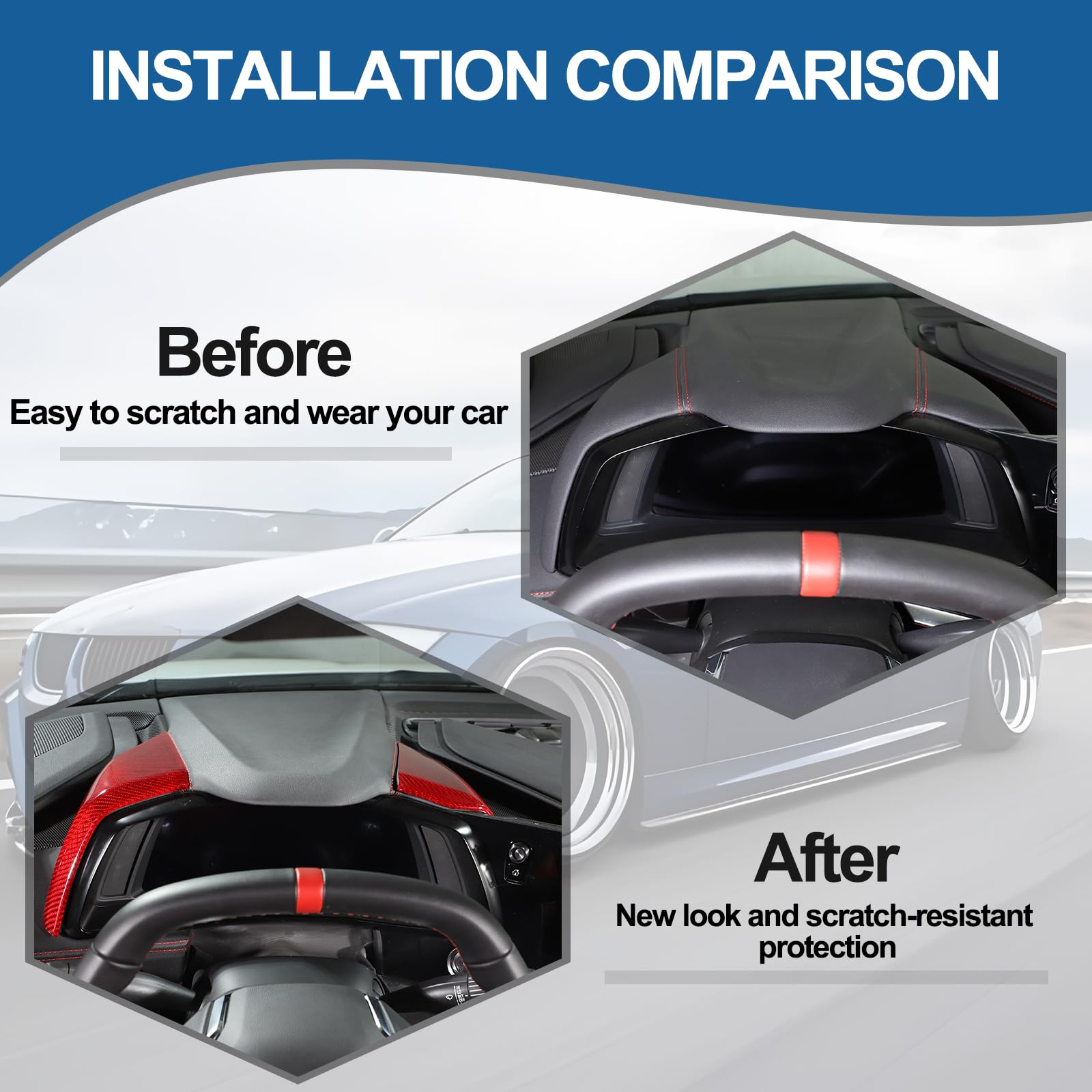 **Real Carbon Fiber Dashboard Panel Cover Trim for Chevrolet Corvette C8 2020-2023 – 2PCS Dash Board Speedometer & Side Instrument Hood Panel (Red Carbon) – Upgrade Interior & Protect from Scratches**