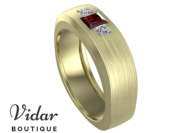 Exquisite Ruby Men's Wedding Band - 14K Gold or Sterling Silver - Perfect for Engagements, Anniversaries & Special Occasions