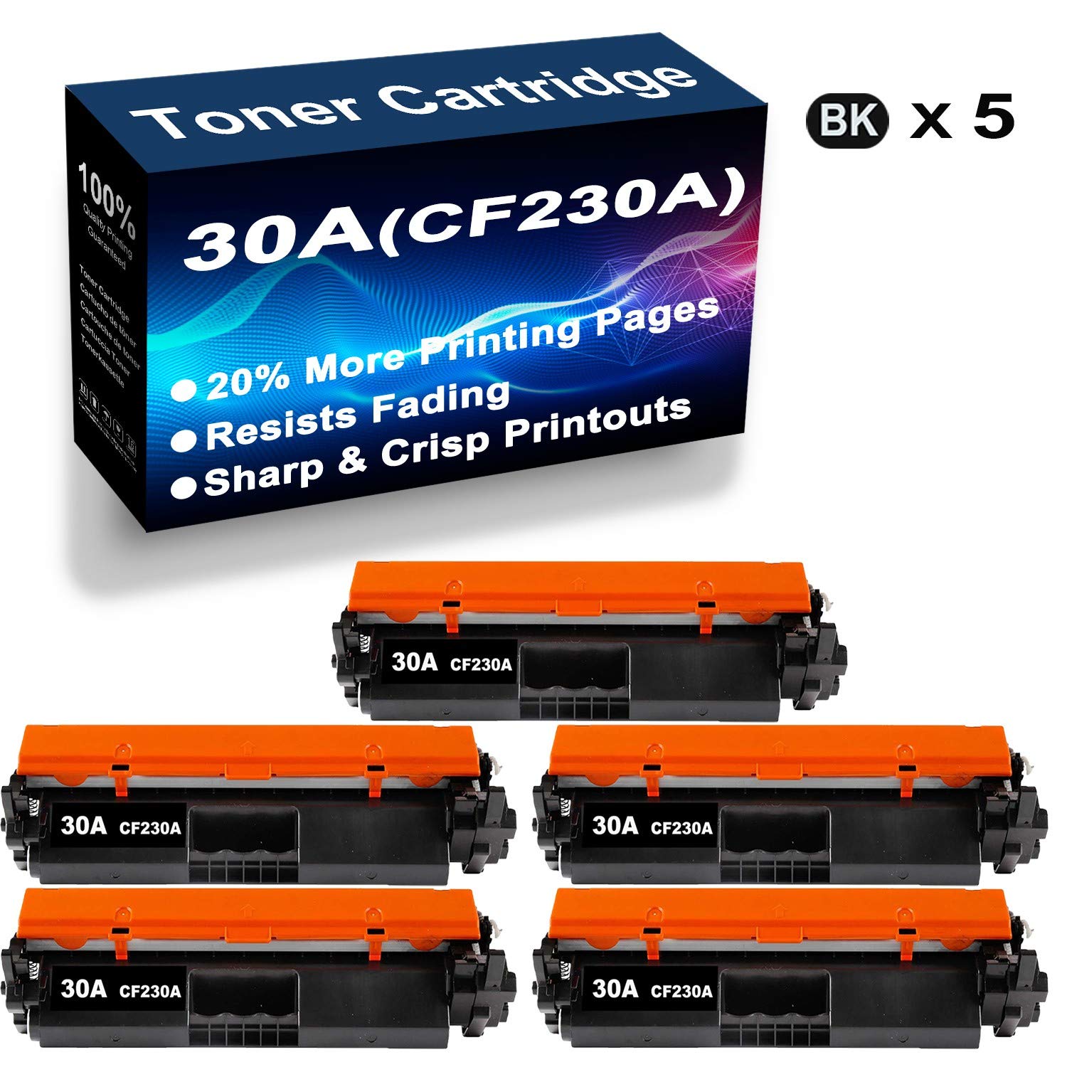 5-Pack Black High-Capacity Toner Cartridge Replacement for HP 30A (CF230A) - Compatible with HP M203dw/M227fdw/M227fdn Laser Printers - Perfect for Home Office & Small Business Printing Needs