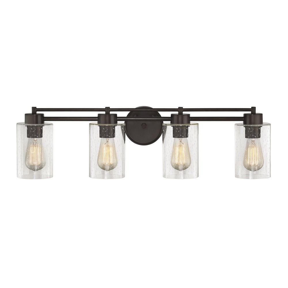 Seeded Glass Bathroom Light Fixture - Bronze Finish with 4 Lights | Vintage Industrial Style for Bathroom, Powder Room & Farmhouse Decor