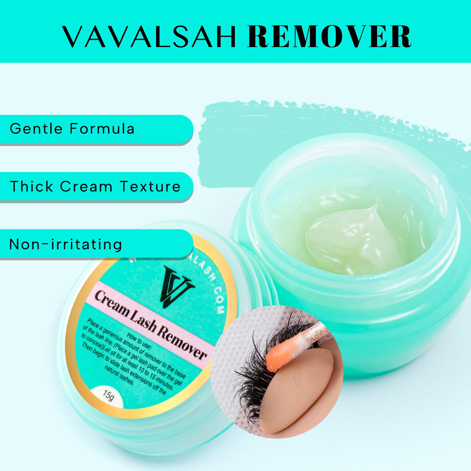 VAVALASH Professional Eyelash Extension Remover Cream - Gentle Formula for Sensitive Skin, Fast-Dissolving Lash Adhesive Remover (15g) | Salon-Grade, Low Irritation for Safe Lash Extension Removal at Home or Professional Use
