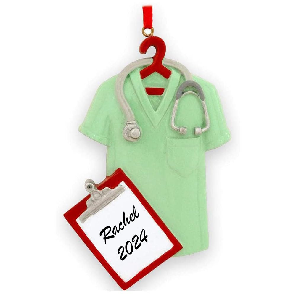 Personalized Doctor & Nurse Christmas Ornament - Custom Name Medical Scrubs Tree Decoration for Holiday Gifts, Office Party & Healthcare Appreciation