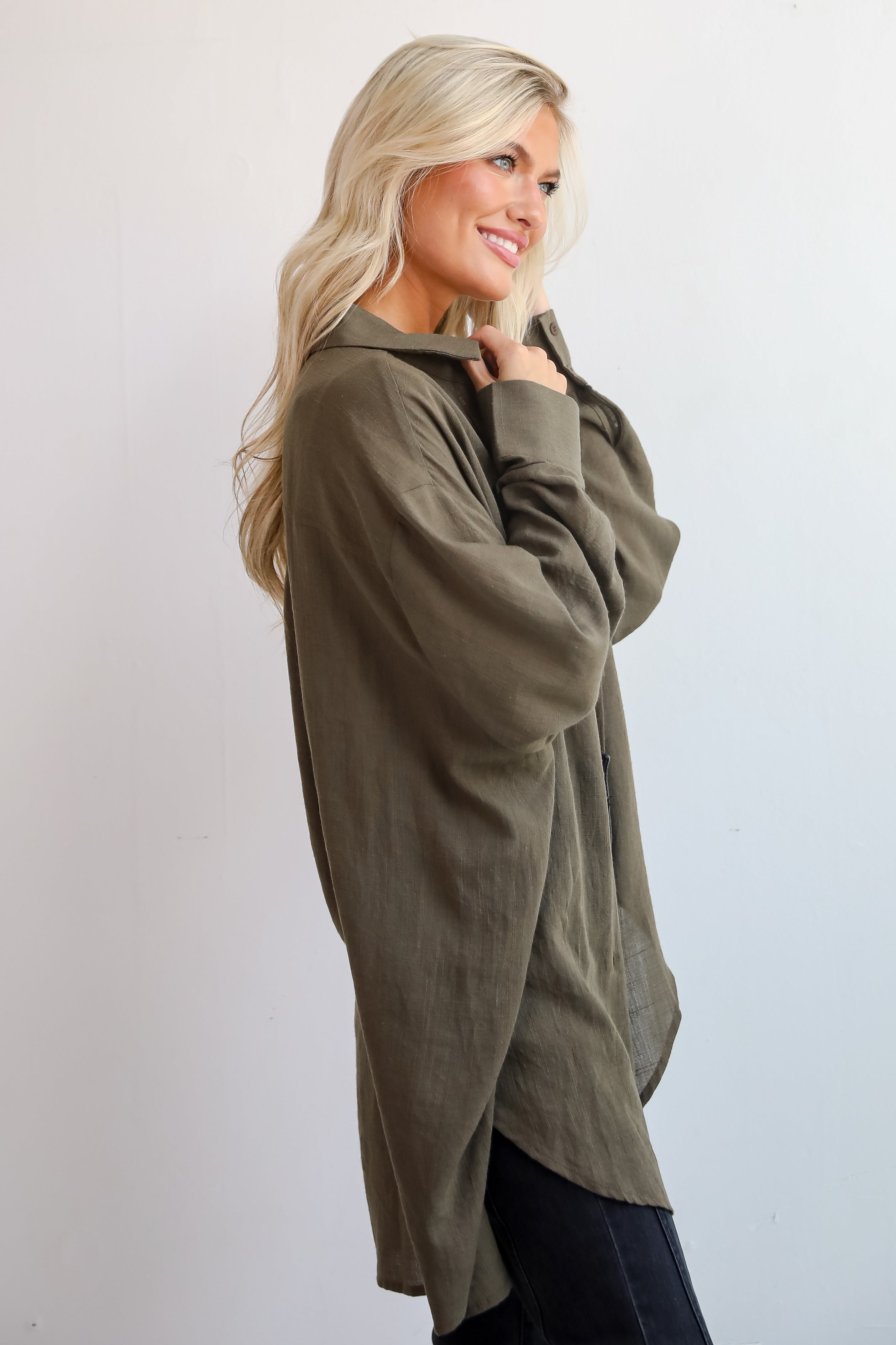 Allison Oversized Button Up Blouse for Women - Stylish Loose Fit Long Sleeve Shirt - Perfect for Work, Casual Outfits & Layering