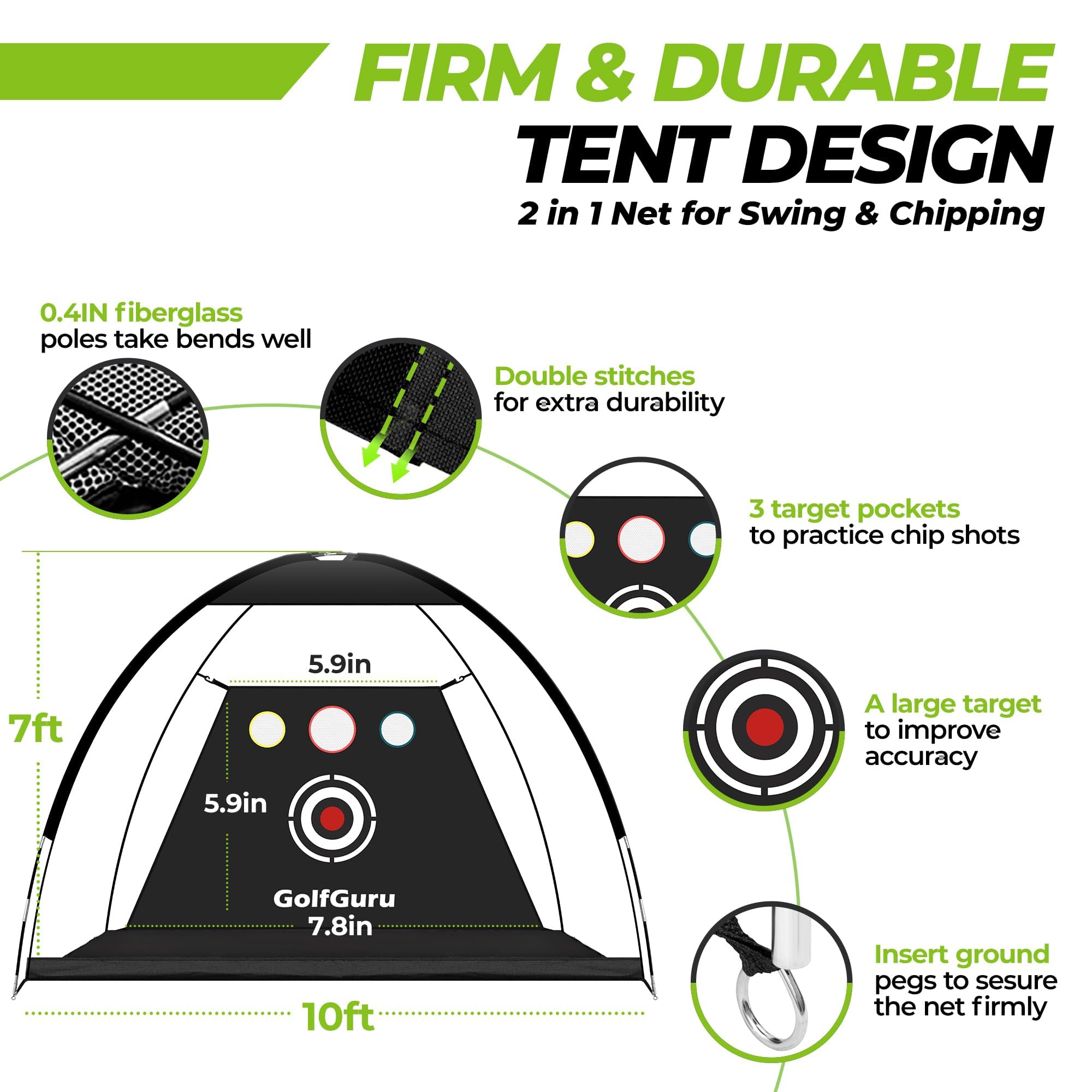 Premium 10x7ft Golf Practice Net with XL Tri-Turf Mat - Includes 10 Golf Balls, 7 Tees & 2 Rubber Tees - Perfect for Backyard Driving, Chipping & Indoor Training - Great Golf Gift for Men & Beginners
