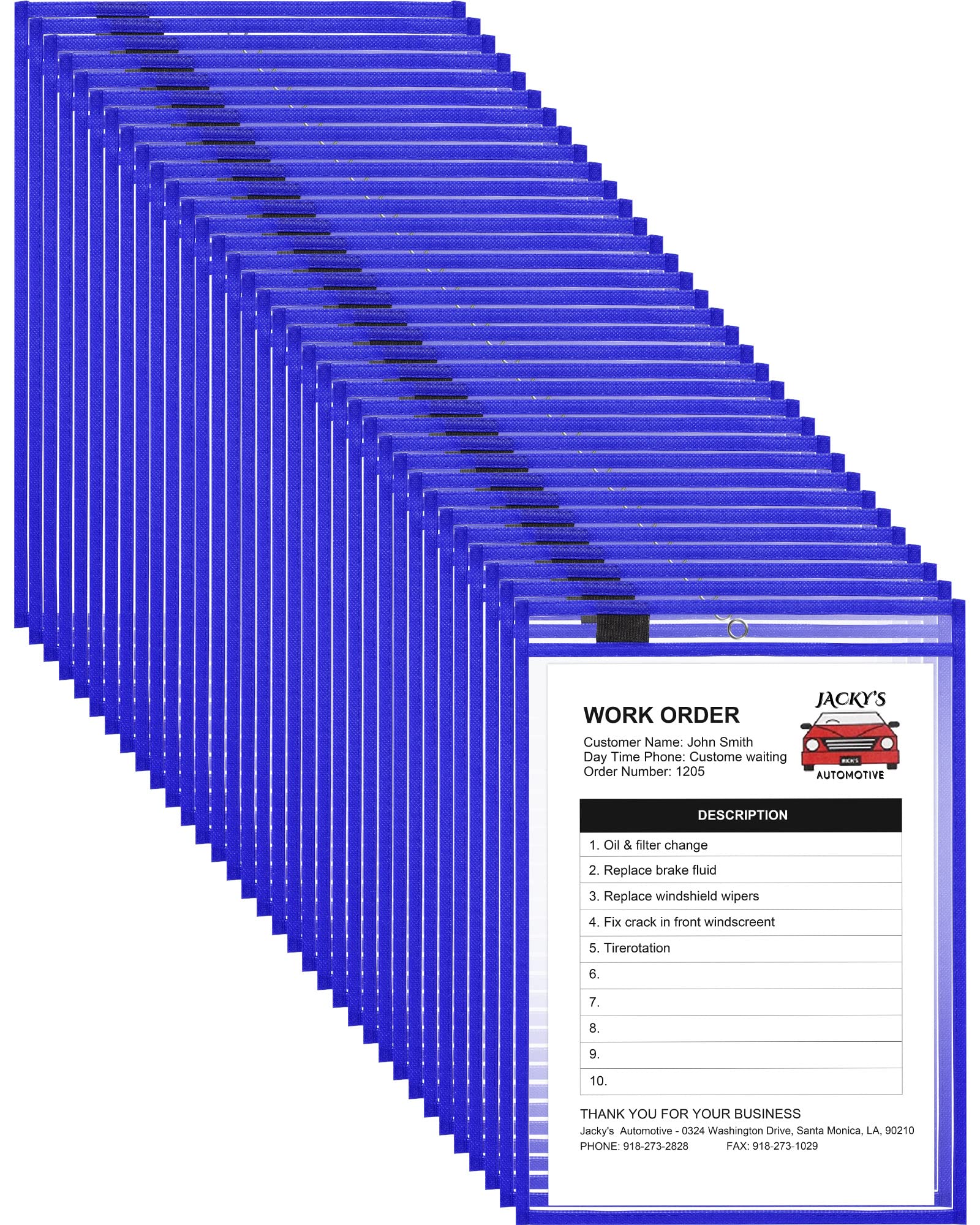 Nezyo 50-Pack Dry Erase Pockets - 14 x 10 Inch Clear Plastic Sleeves for Classroom, Office & Retail | Reusable Ticket Holders, Job Tickets & Order Pockets | Teacher Supplies, Shop Organization & Document Protection (Blue)