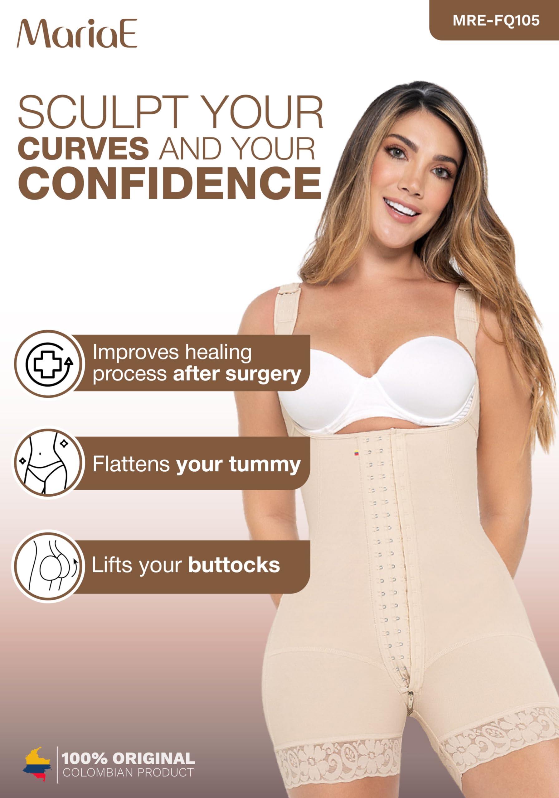 MARIAE FQ105 Post-Surgery Compression Garment for Women - Butt Lifting & Tummy Control Shapewear - Perfect for Liposuction Recovery, Body Contouring & Everyday Wear