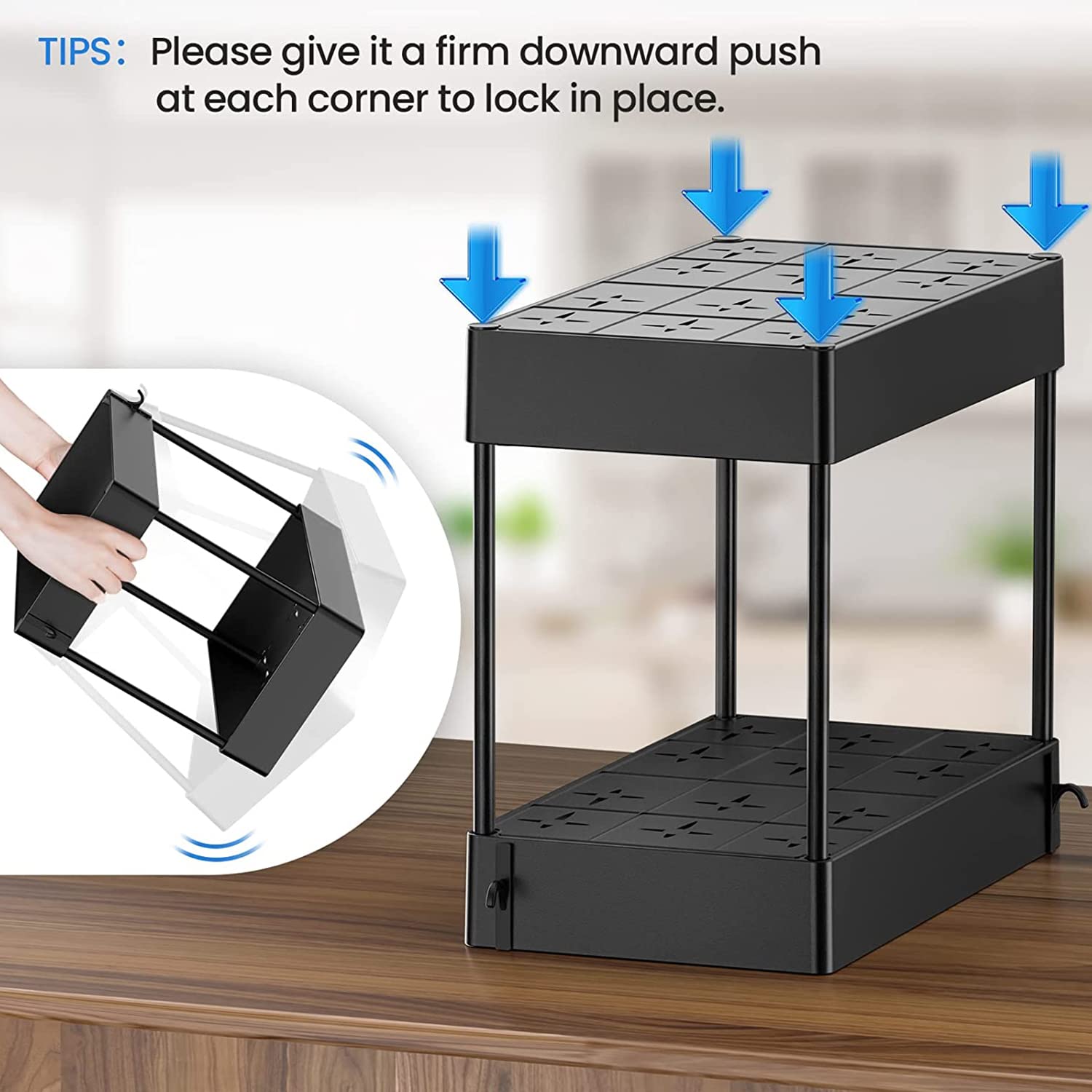 2 Pack Under Sink Organizer - 2 Tier Bathroom & Kitchen Storage Shelf with Multi-Purpose Baskets for Countertop Cabinet (Black) | Perfect for Bathroom Vanity, Kitchen Sink & Closet Organization