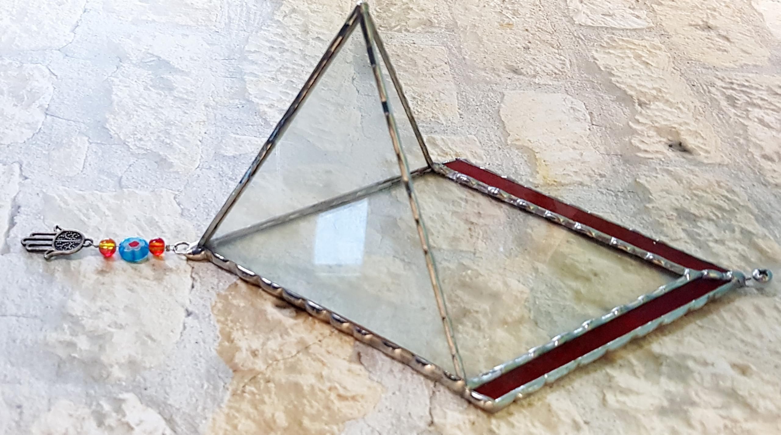 Transparent Diamond-Shaped Stained Glass Terrarium with Red Frame - Indoor Planter for Succulents, Air Plants & Home Decor | Perfect for Gardening, Office Desk & Unique Gift Ideas