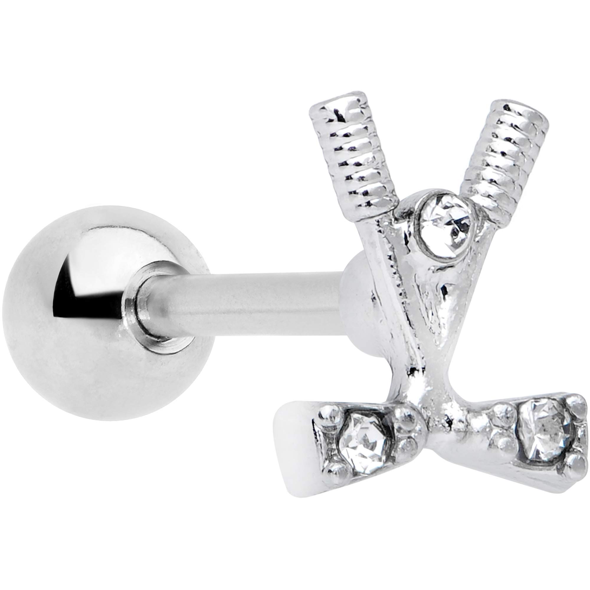 16G Stainless Steel Crossed Golf Clubs Cartilage Earring for Women - Helix, Tragus Piercing Jewelry, 1/4