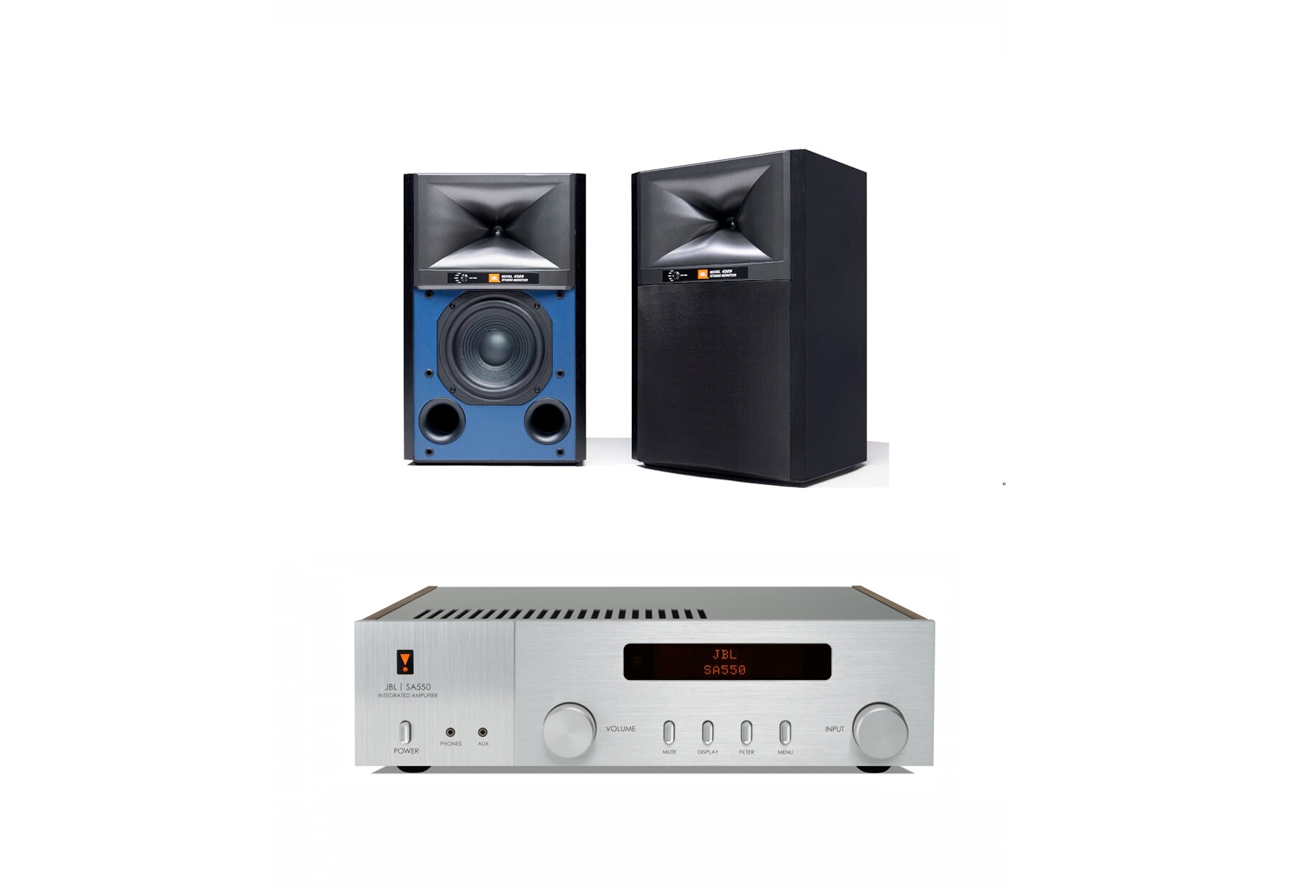 JBL 4309 6.5 Inch 2-Way Bookshelf Speakers (Pair) with SA550 Integrated Amplifier Bundle - Premium Home Audio System for Music & Movie Entertainment