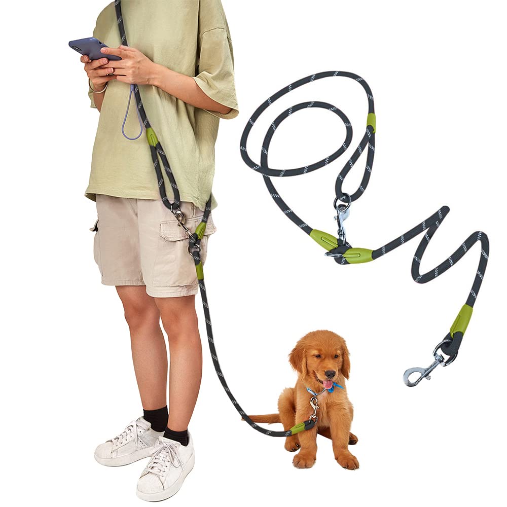 Hands Free Dog Leash for 2 Dogs - Adjustable Waist & Crossbody Rope Leash with Slip Lead, Reflective Nylon Heavy Duty Leash for Medium & Large Dogs - Perfect for Hiking, Running & Outdoor Adventures (Black)