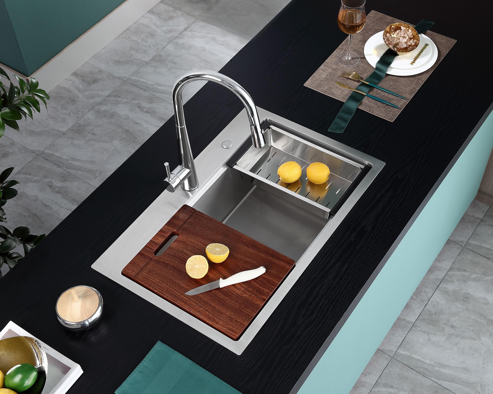 30 Inch Brushed Stainless Steel Drop-in Kitchen Sink - TSIBOMU 18 Gauge Handmade Single Bowl Workstation Sink with Ledge (D30 x W18 x H9) | Perfect for Modern Kitchens, Food Prep & Dishwashing