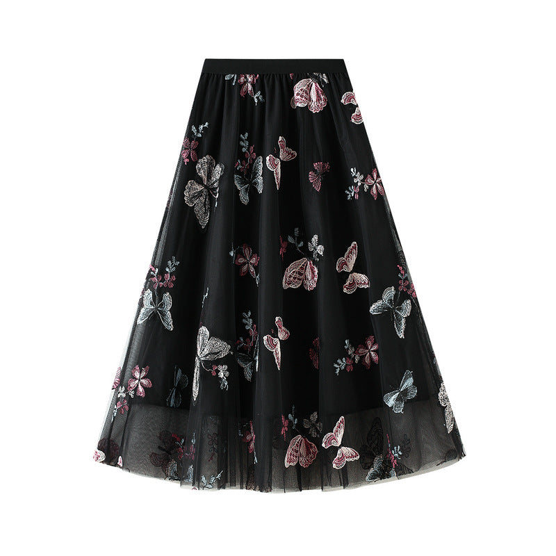 Embroidered Butterfly Mesh Skirt - High Waist Midi Swing Skirt for Women | Boho Fairy Aesthetic | Perfect for Festivals, Date Nights & Summer Outfits