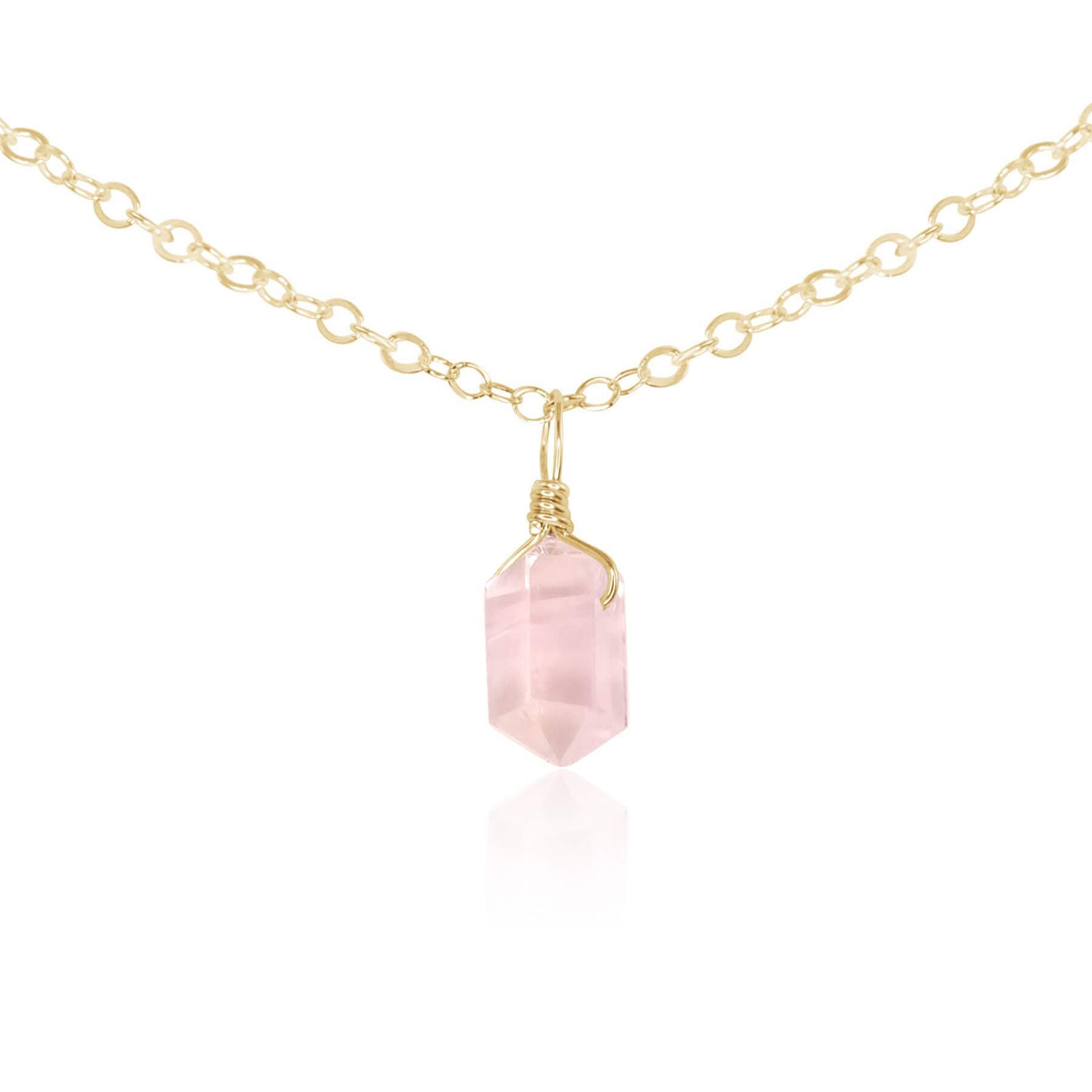 Rose Quartz Mini Double Terminated Crystal Point Pendant Choker Necklace - Natural Healing Stone Jewelry for Women, Spiritual Gift, Boho Chic Accessory for Meditation, Yoga & Energy Healing