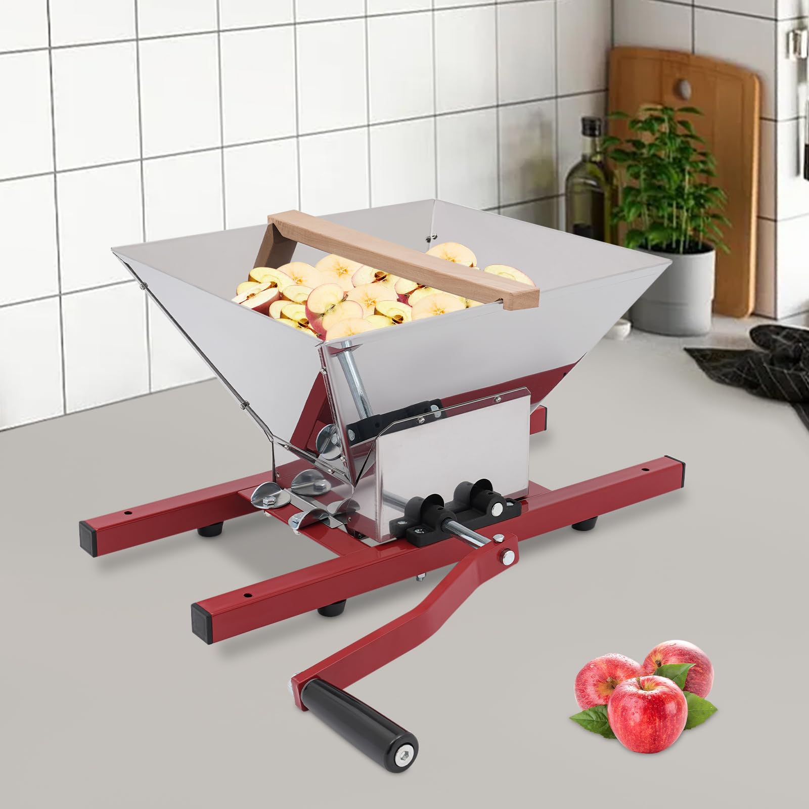 Stainless Steel Manual Fruit Crusher - 7L/1.85Gal Portable Grape & Apple Crusher for Cider, Juice, Wine Making - Perfect for Home Brewing, Berry Crushing, and Fruit Sauce Preparation