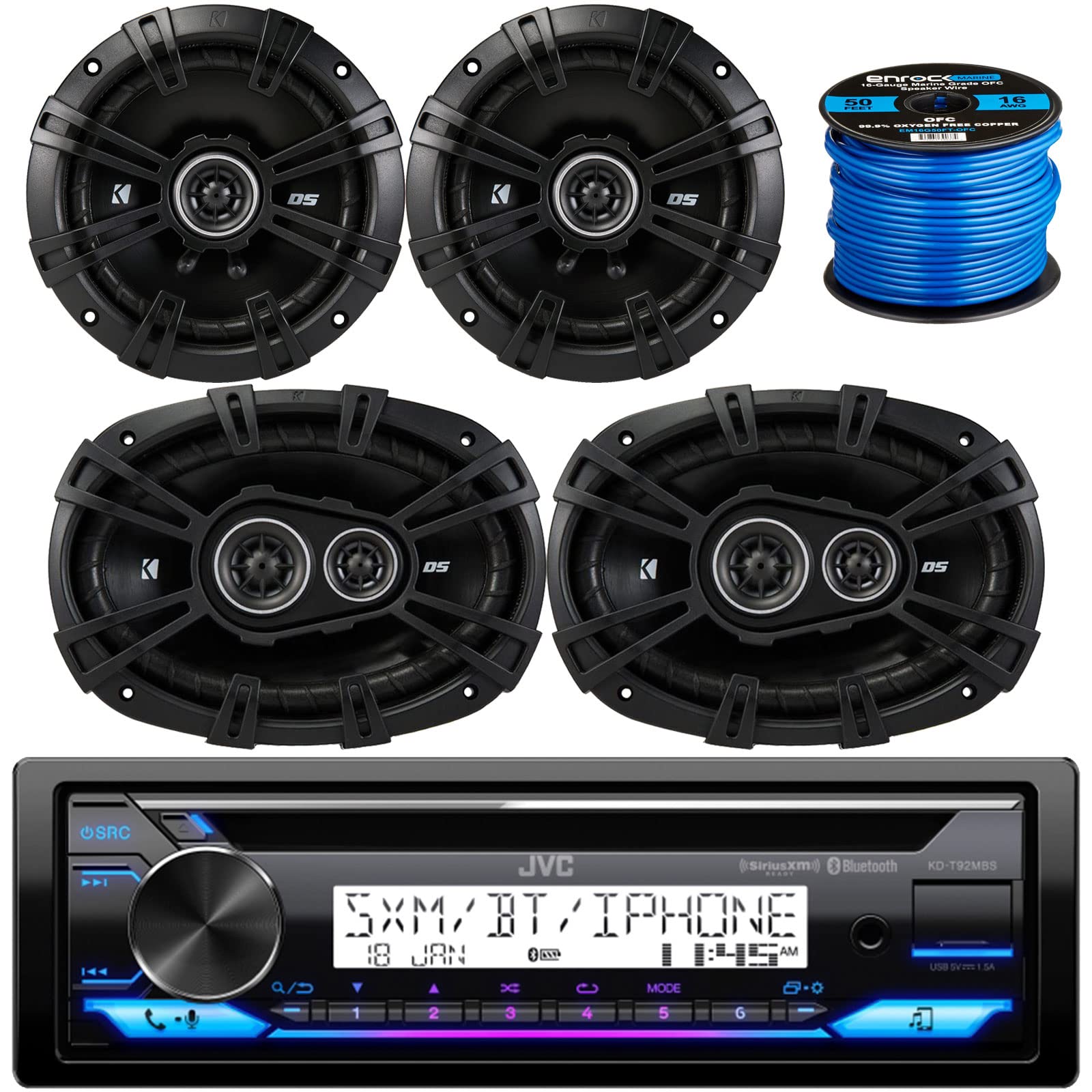Single DIN Marine Bike Bluetooth CD Player MP3 USB AUX Stereo Radio Receiver with Kicker 6x9 & 6.5