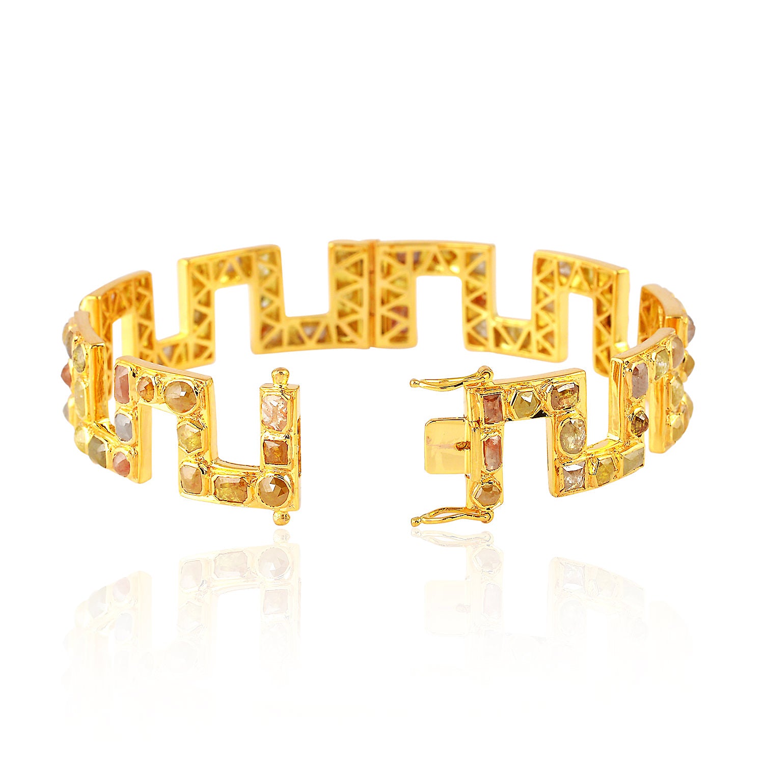 18K Yellow Gold Bezel Set Ice Diamond Wedding Bangle - Elegant Bridal Jewelry for Engagement, Anniversary & Special Occasions