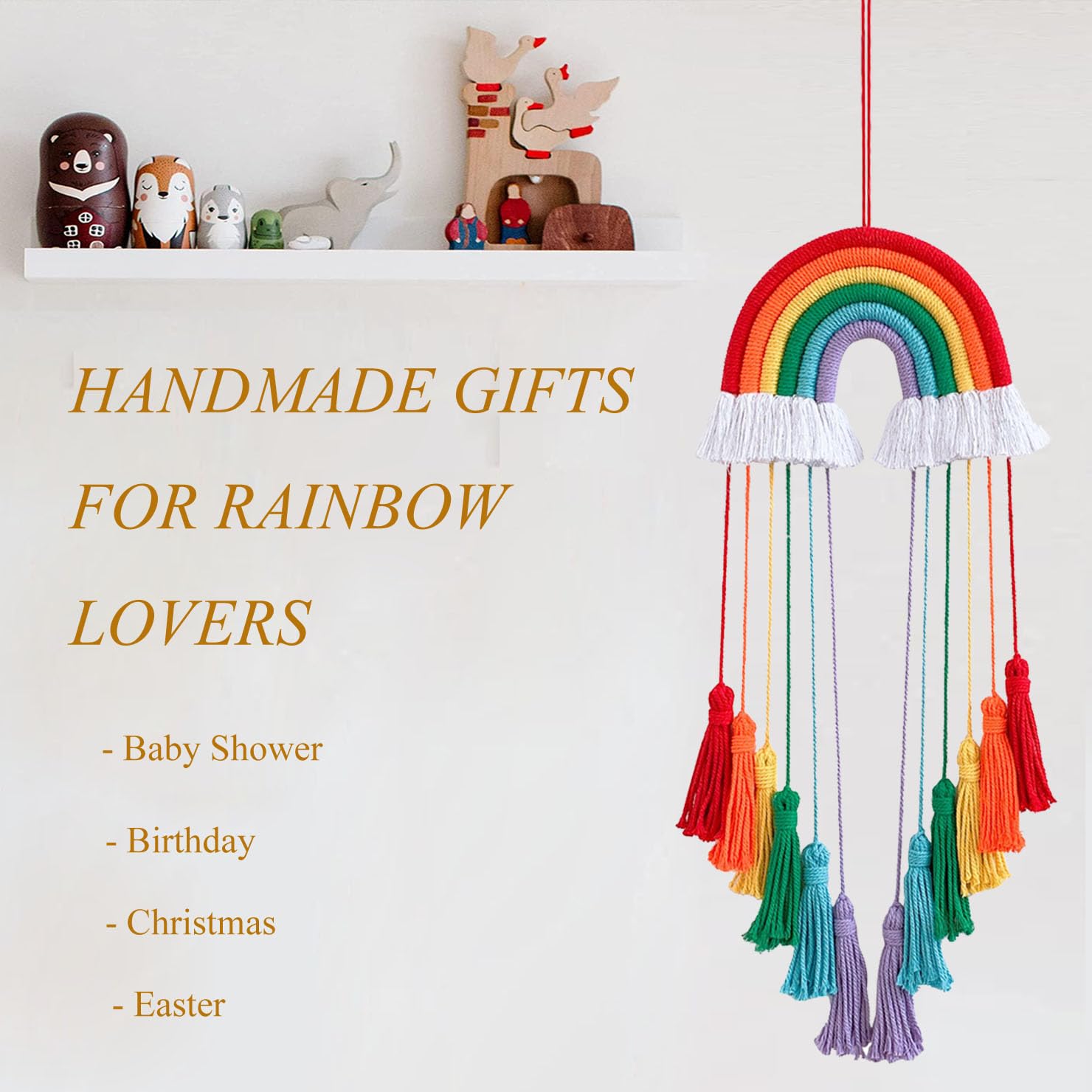 ACEDSGN Rainbow Macrame Bow Holder - Handmade Hair Clip Organizer for Baby Girls, Boho Nursery Decor, Headband Storage | Perfect for Birthday, Valentine's Day Gifts & Kids' Bedroom Party Decor