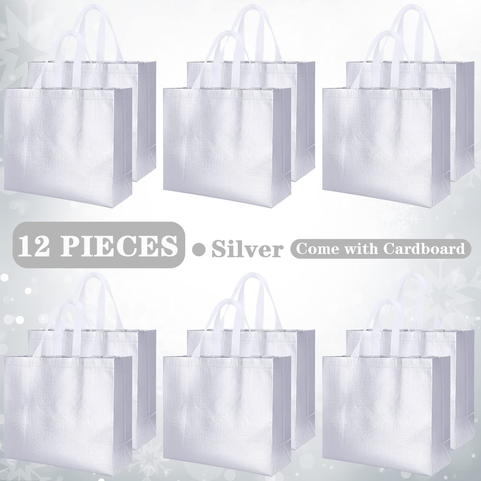 12-Pack Reusable Glossy Tote Bags with Handles - Eco-Friendly Non-Woven Foldable Shopping Bags for Groceries, Bridesmaid Gifts & Party Favors - Perfect for Weddings, Baby Showers & Sustainable Living
