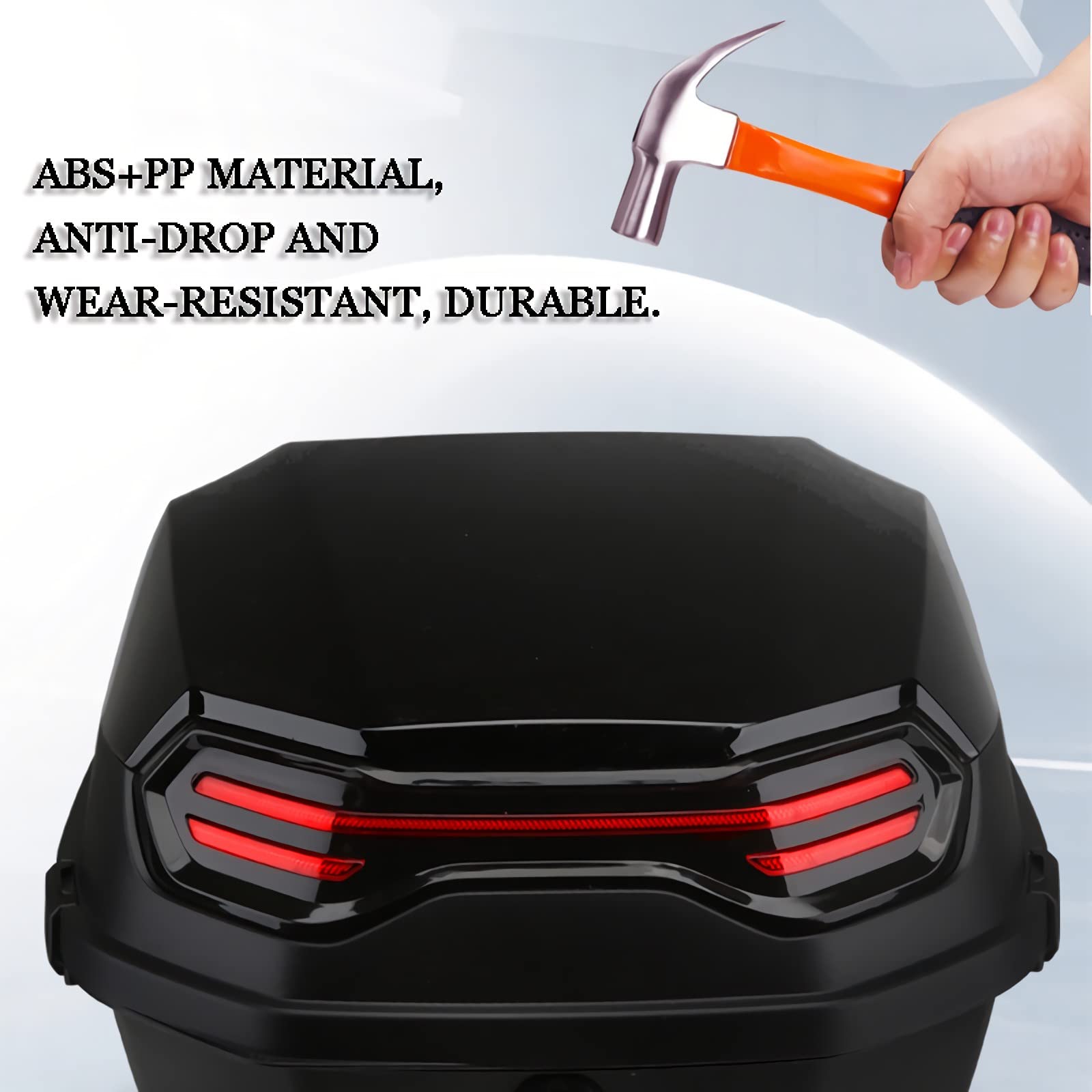 Universal Waterproof Motorcycle Trunk Top Box with LED Lights & Lock - 11x15x15 Inch Scooter Tail Storage Box for Moped, Backrest Support - Perfect for Commuting, Travel & Daily Storage