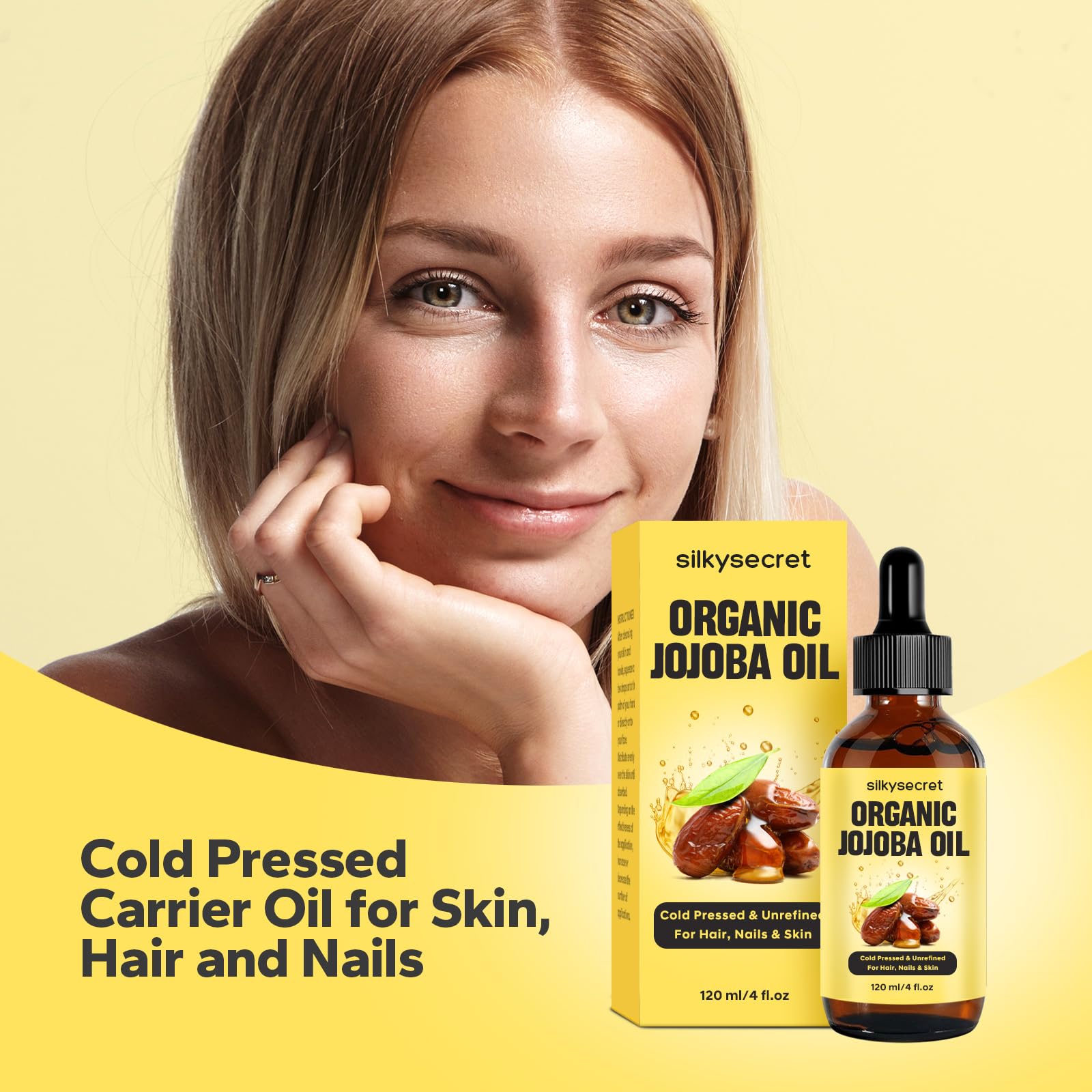 Organic Jojoba Oil for Hair Growth & Skin Care - 100% Pure Cold Pressed Natural Moisturizer | Hydrating Face Oil, Scalp Treatment & Massage Oil | Perfect for Dry Skin, Hair Repair & Nail Conditioning