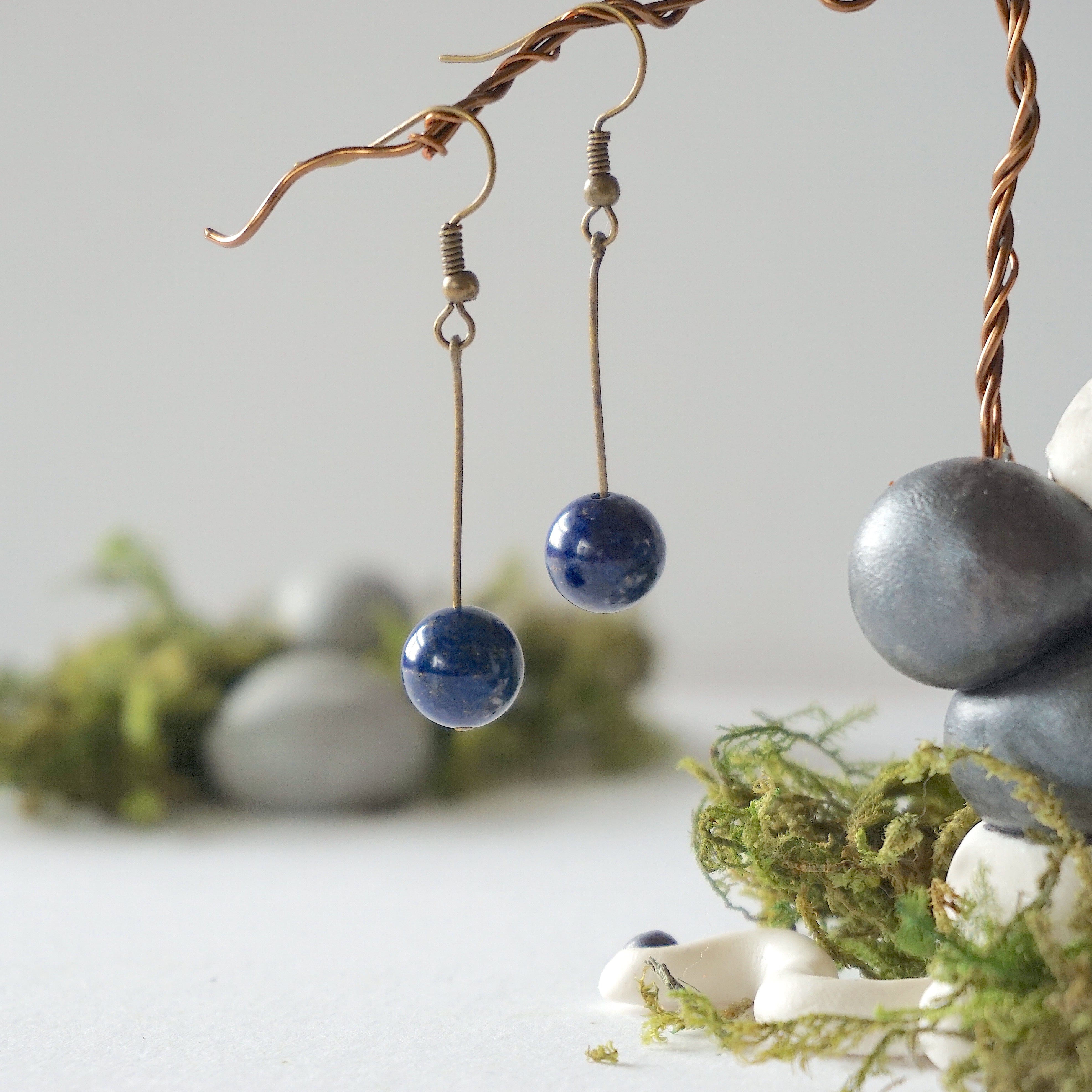 Lapis Lazuli Beaded Drop Earrings in Antique Bronze - Handmade Bohemian Jewelry for Women, Perfect for Weddings & Boho Fashion