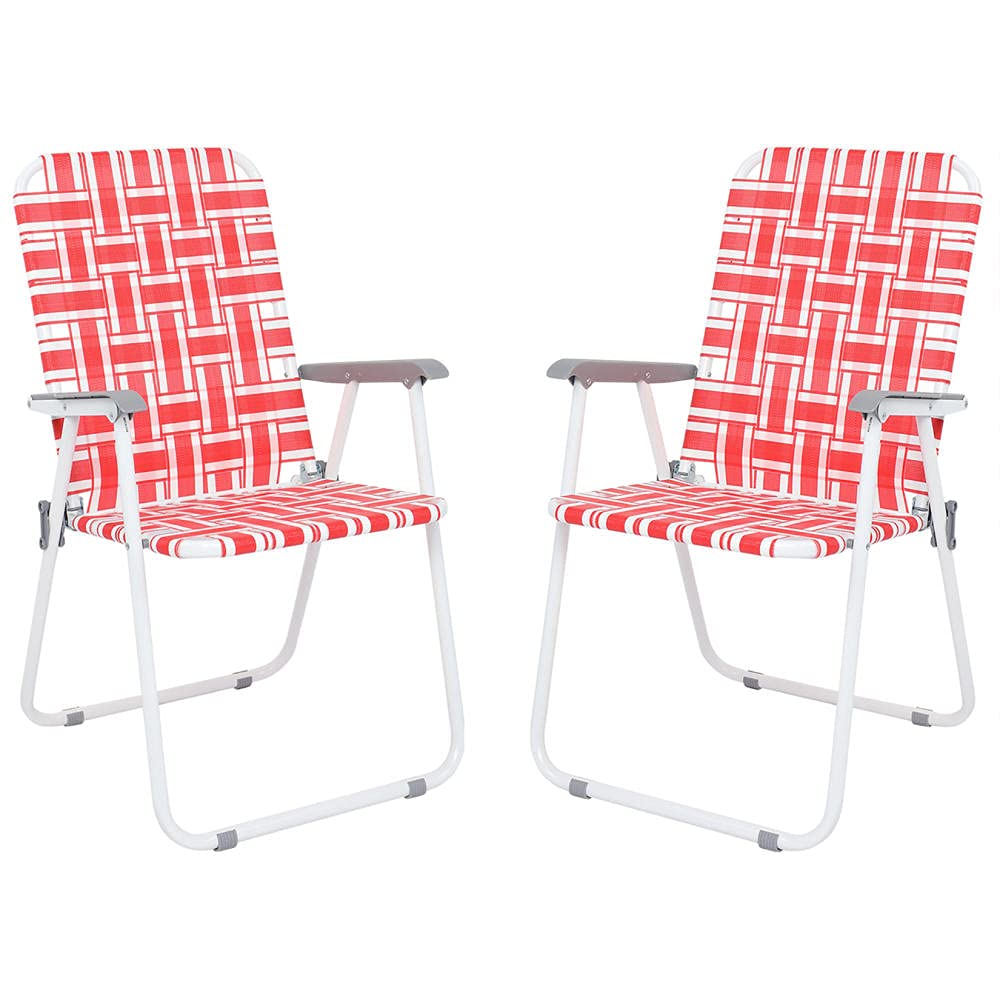 JXMS Heavy Duty Folding Lawn Chairs for Adults - Set of 2 Outdoor Patio Chairs with 265 Lbs Weight Capacity - Camping, Beach, Backyard, Picnic & Dining Chairs (Red) - Perfect for Outdoor Relaxation, BBQs, and Poolside Lounging