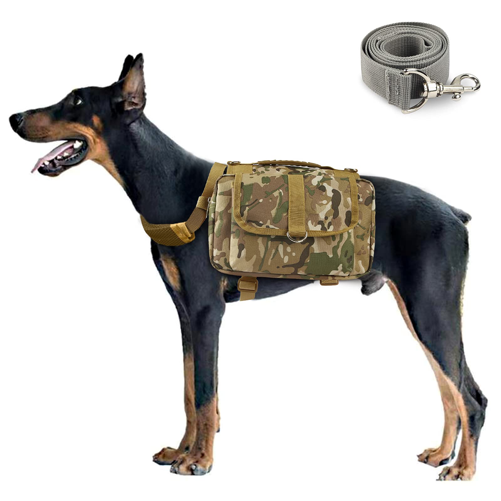 Adjustable Dog Backpack Carrier - Pet Travel Hiking Camping Saddle Bag with Leash for Medium & Large Dogs | Perfect for Outdoor Adventures & Daily Walks