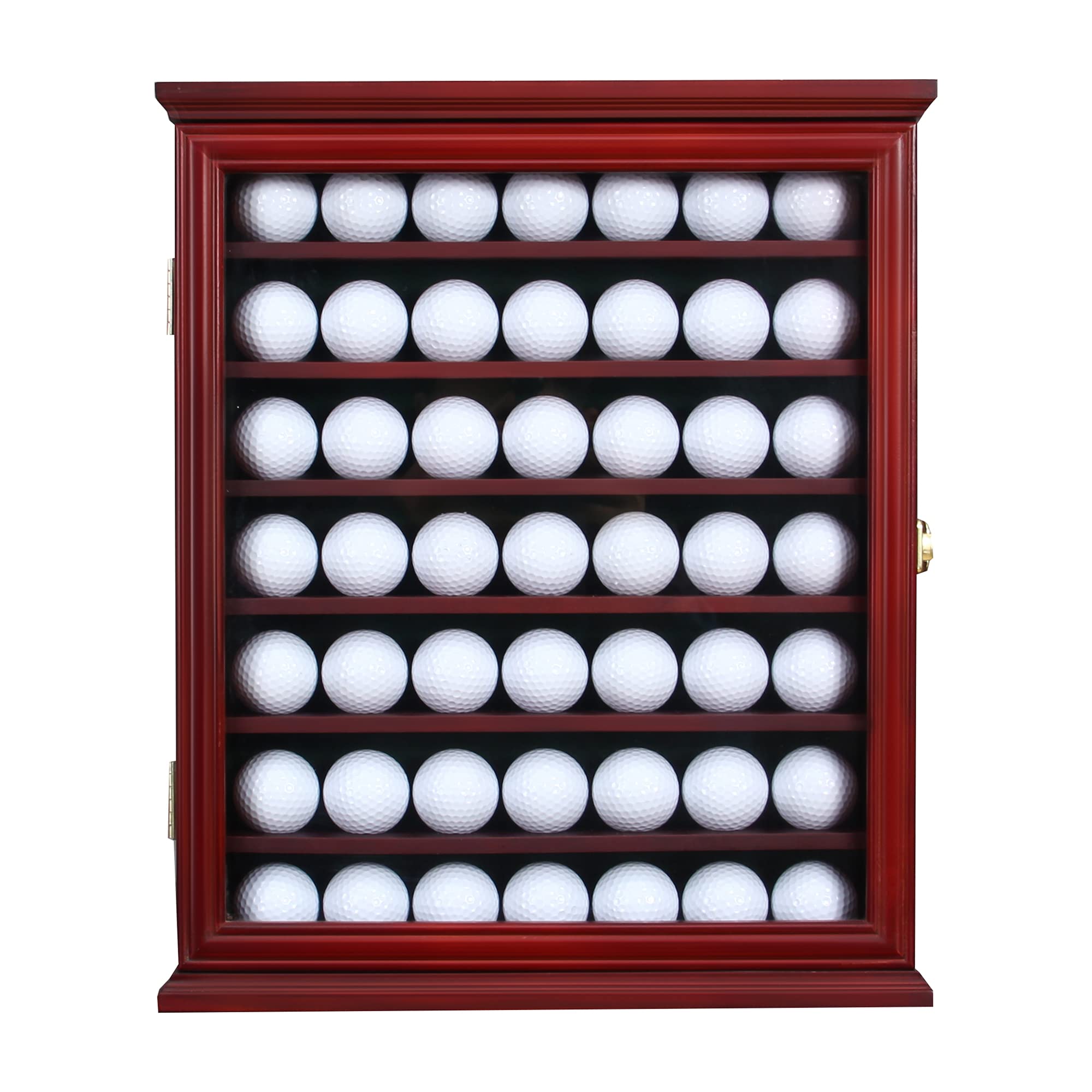 Premium Solid Wood Golf Ball Display Case - Wall Mounted 7-Shelf Cabinet Holds 49 Balls with UV Protection & Lockable Glass Door - Perfect for Golf Enthusiasts & Collectors - Ideal for Man Cave, Pro Shop, or Home Office Decor