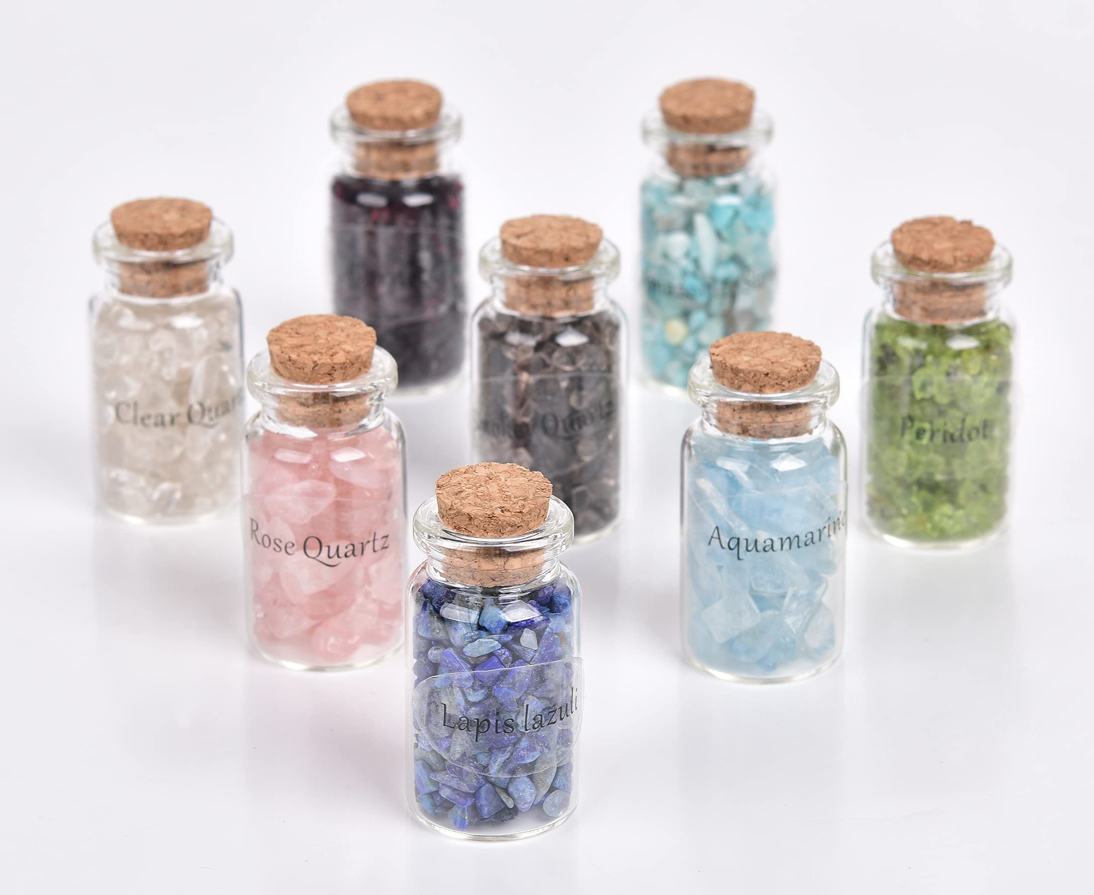 8 Pcs Mini Gemstone Bottles - Tumbled Crystal Chips in Glass Vials for Wishing, Home & Office Decor - Perfect for Meditation, Gifts & Spiritual Healing