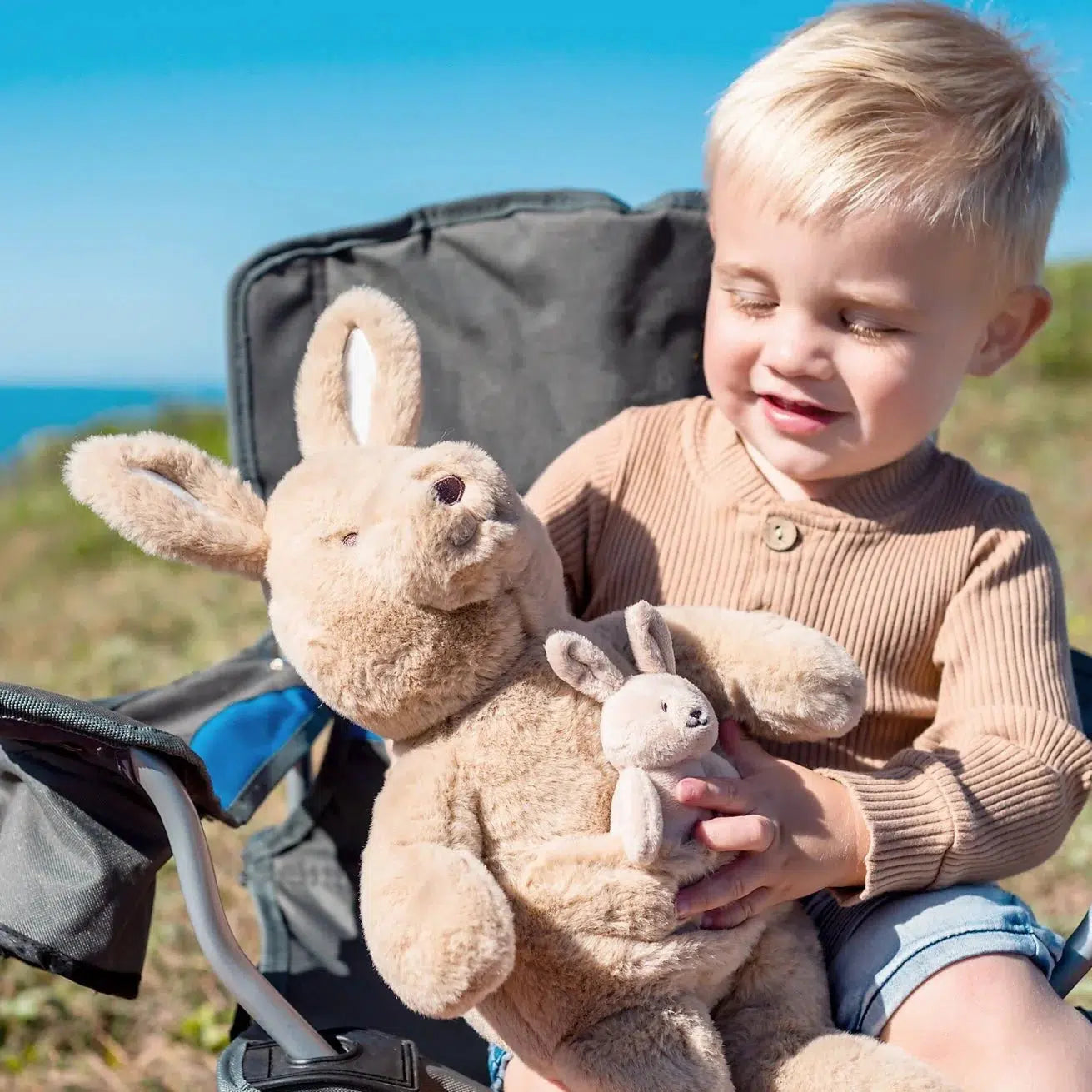 OB Designs Kip Kangaroo & Baby Joey Plush Toy - 17 Inch Soft Stuffed Animal for Kids, Nursery Decor, Baby Shower Gift, and Cute Room Decoration