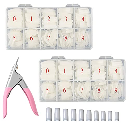 Belicia 200pcs French False Nails - Half Cover Artificial Nail Tips with Storage Box & Nail Clipper - 10 Sizes (Natural) - Perfect for Nail Salons, DIY Nail Art at Home, Parties & Special Occasions