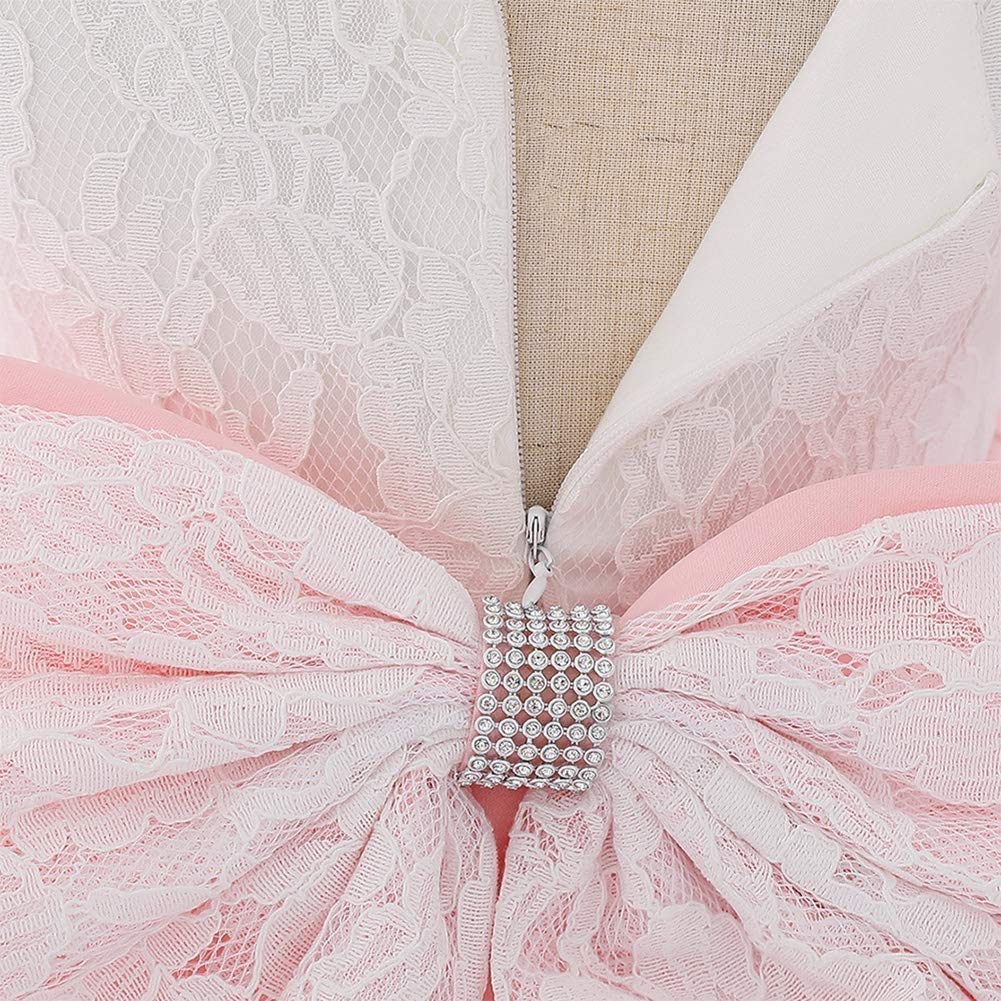 Elegant Baby Christening Dress with Lace & Bowknot - White Baptism Gown for Flower Girls, Pageant & Wedding - Includes Matching Headwear | Perfect for Christenings, First Communions & Special Occasions