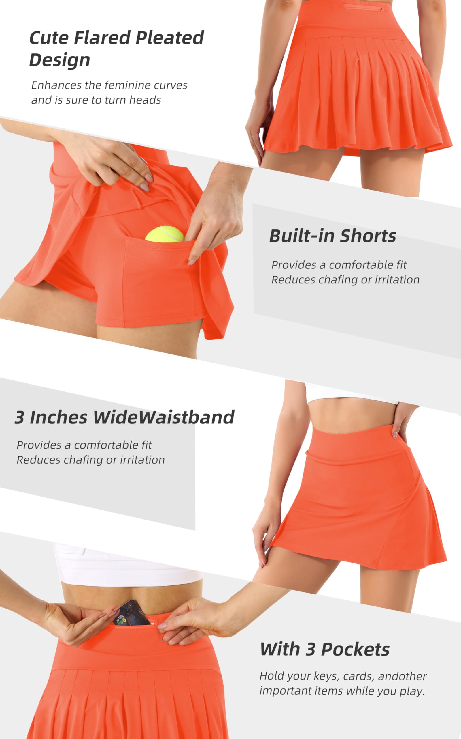 Betaven Women's Pleated Tennis Skirt with Built-in Shorts & Pockets - High Waisted Athletic Skort for Running, Golf, Workout & Activewear - Perfect for Tennis, Gym, Yoga & Casual Wear