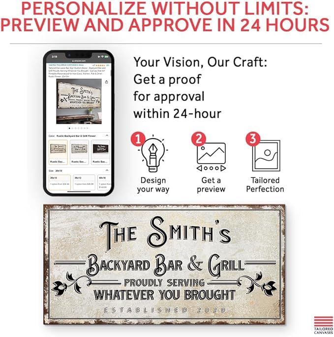 Custom Canvas Bar Sign - Personalized Backyard Bar & Grill Decor - Rustic Flower Wall Art 60x30in - Perfect for Man Cave, Kitchen, Pub & Diner - Great for Parties, Home Decor & Gifts