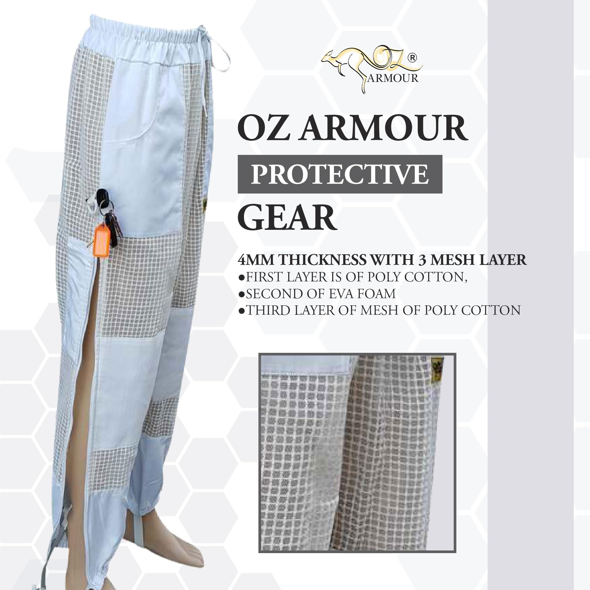 Professional Beekeeping Suit - 3-Layer Ventilated Mesh with Leg Zippers & Pockets (Medium) - Protective Beekeeping Gear for Hive Inspections & Honey Harvesting