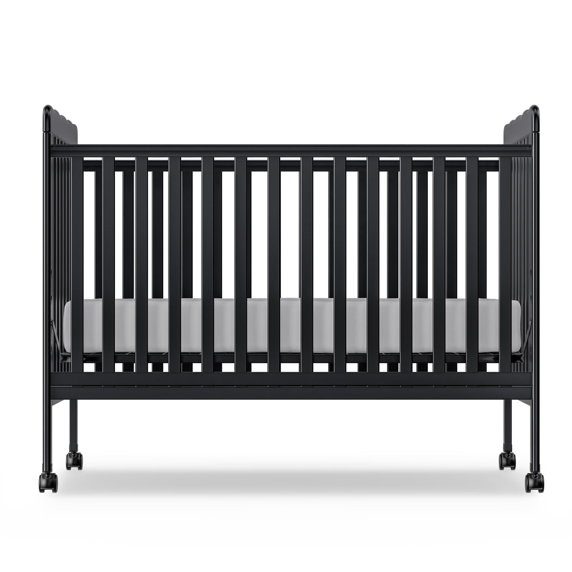3-in-1 Convertible Baby Crib to Toddler Bed - Full Size Wooden Nursery Furniture with Locking Wheels & Non-Toxic Finish (Black) | Safe & Stylish Sleeping Solution for Newborns, Infants & Toddlers | Perfect for Daycare Centers & Home Nurseries