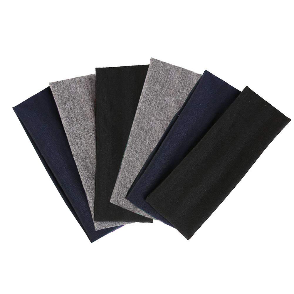 FINGOOO 6 Pack Soft Cotton Headbands for Men & Women - Non-Slip Elastic Hair Bands for Sports, Workouts, Yoga & Daily Use