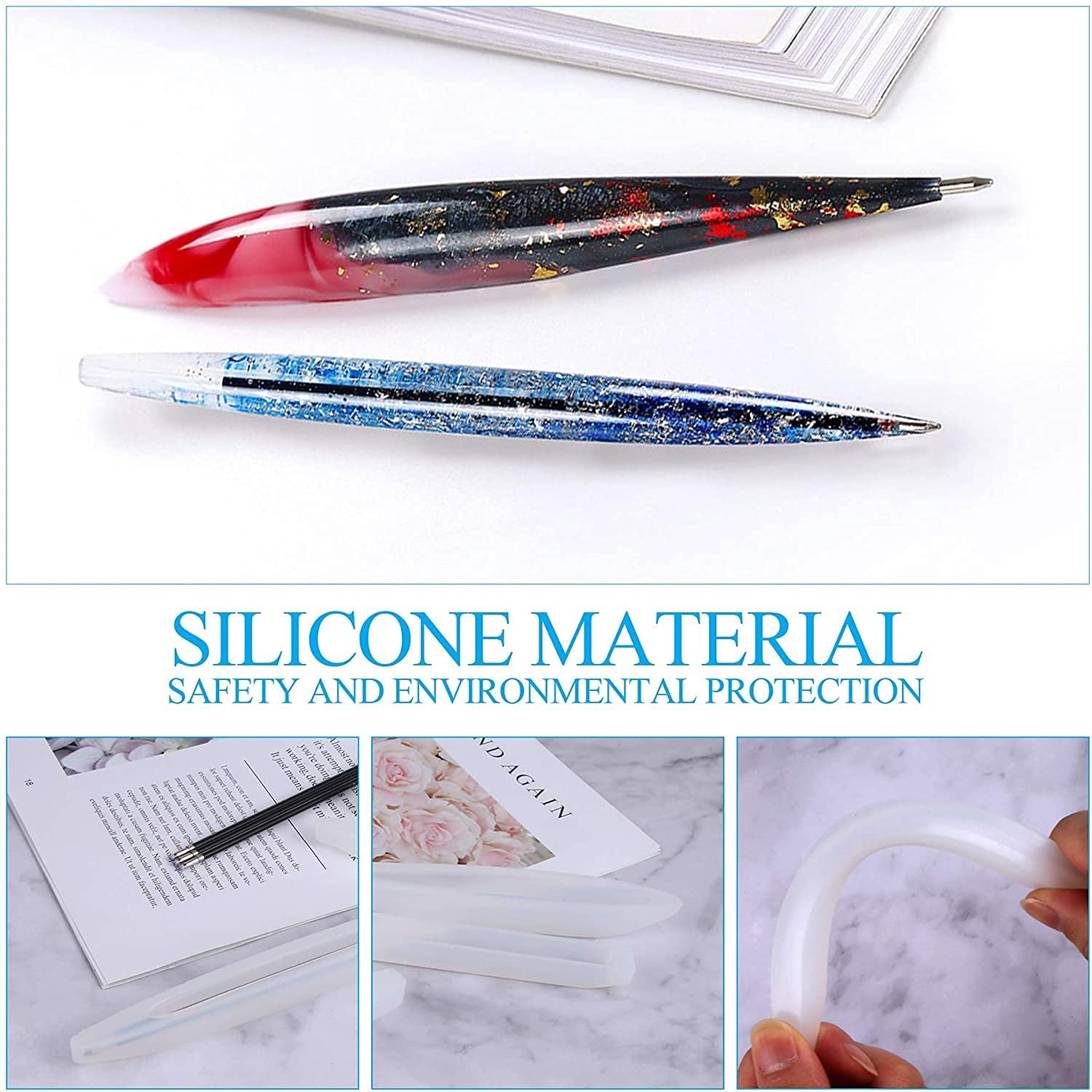 JANYUN 3-Piece Ballpoint Pen Silicone Molds for Resin Casting - DIY Epoxy Resin Craft Supplies with 75 Refill Pens (Black) - Perfect for Handmade Jewelry, Keychains & Unique Gift Making