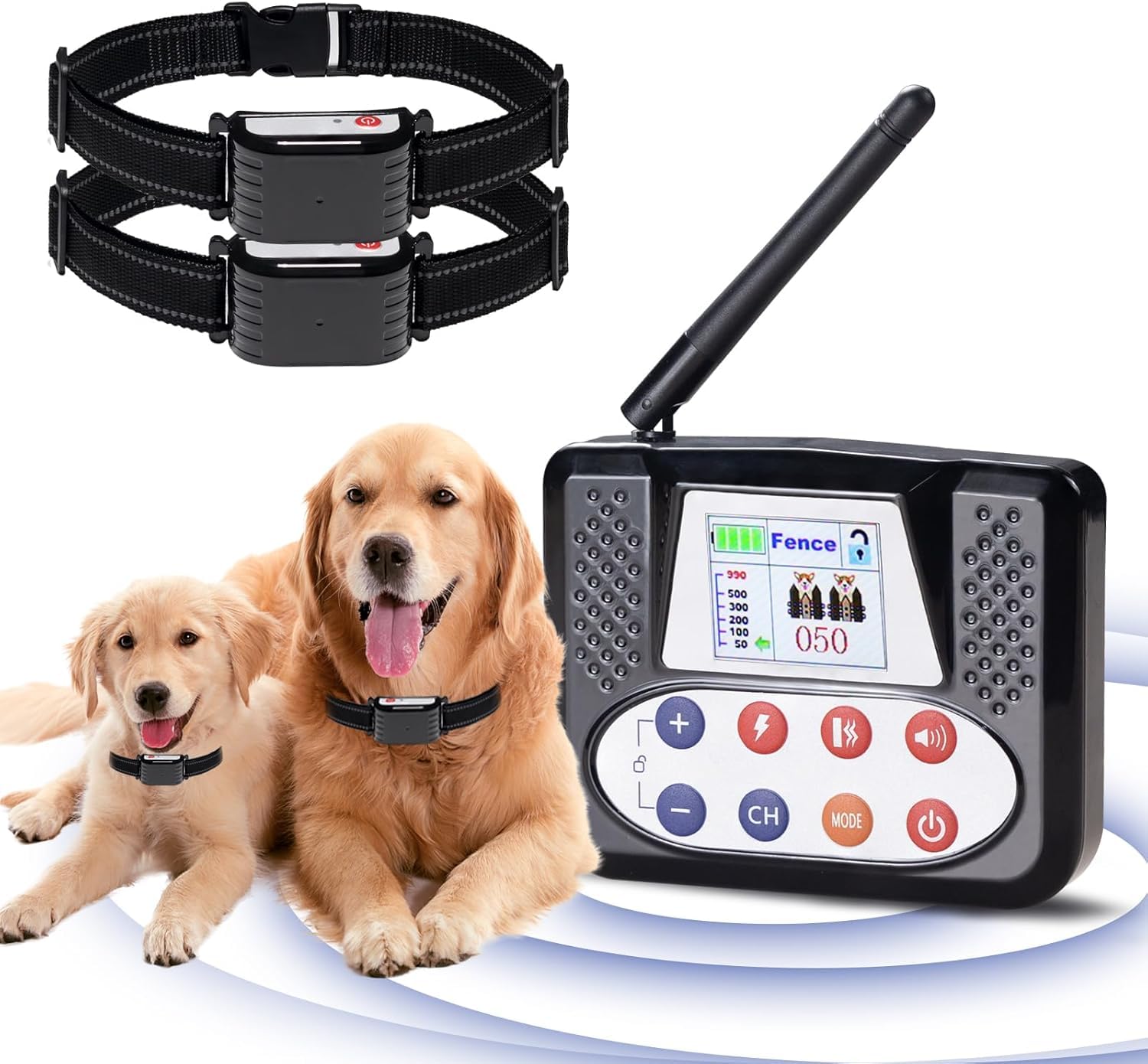 Wireless Dog Fence System for 2 Dogs with Training Collar - Rechargeable & Adjustable Range Pet Containment Solution for Large/Medium Yards, Perfect for Outdoor Training & Backyard Security