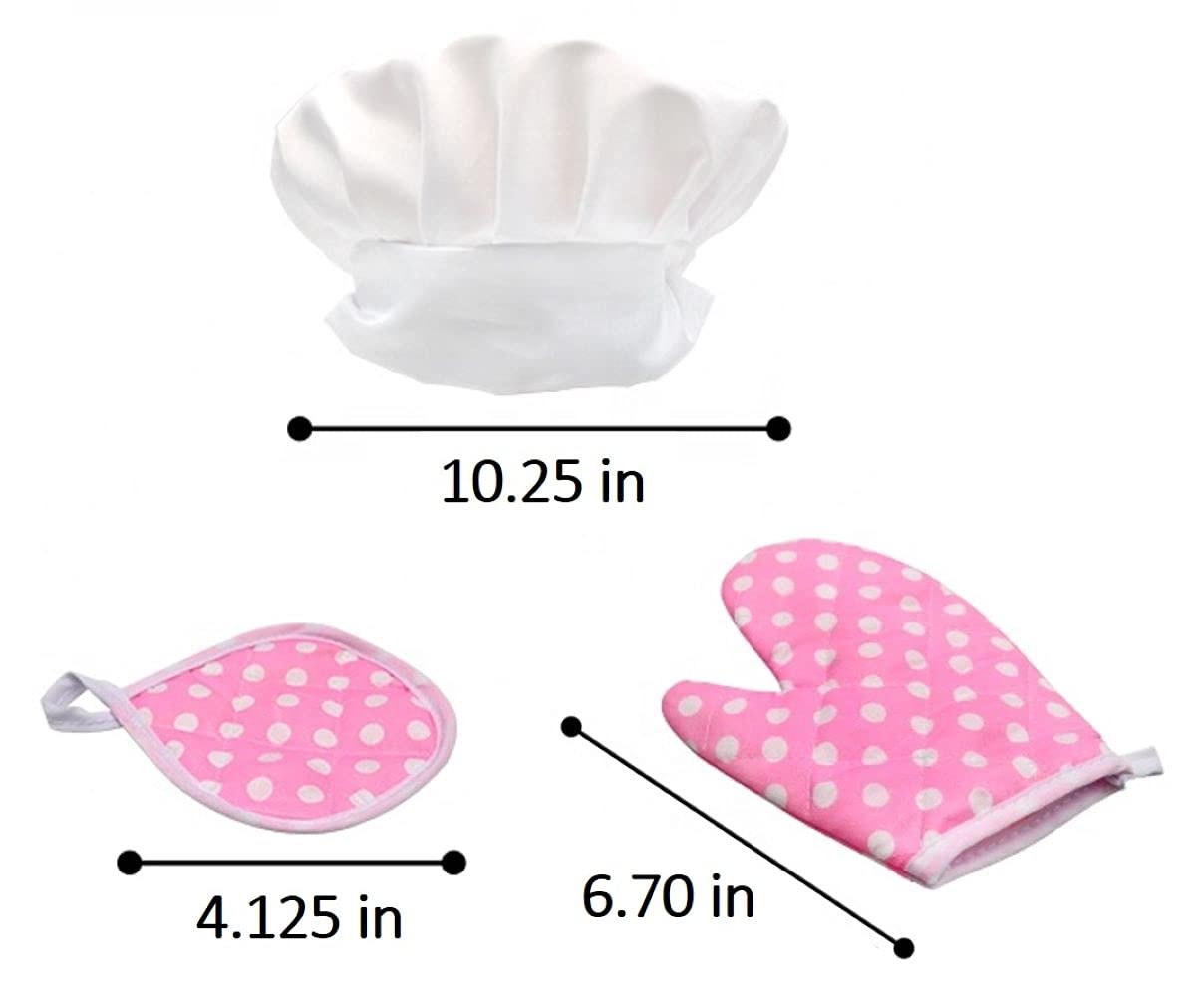 **Pink Toddler Baking Set - Chef Apron, Hat, Oven Mitt & Hot Pad for Kids (4-Piece) - Perfect for Pretend Play & Real Cooking Activities**