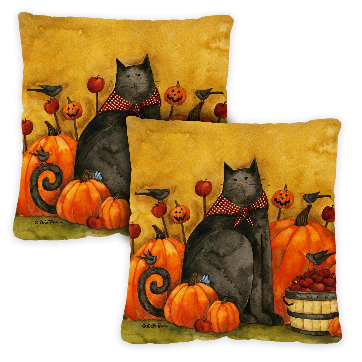 Toland Home Garden 761264 Set of 2 Folk Cat Fall Pillow Covers 18x18 Inch - Autumn Decor, Cozy Cat-Themed Throw Pillows for Living Room, Bedroom & Outdoor Patio Decor