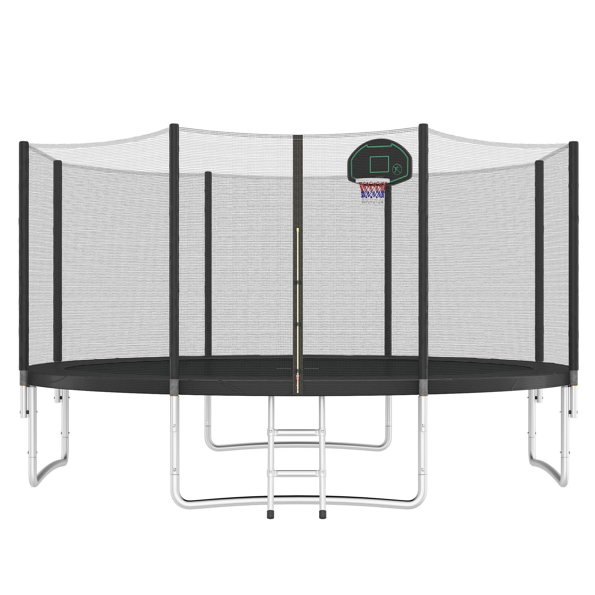 14FT Kids Trampoline with Safety Enclosure Net, Basketball Hoop & Ladder - Easy Assembly Outdoor Round Trampoline for Backyard Fun & Exercise