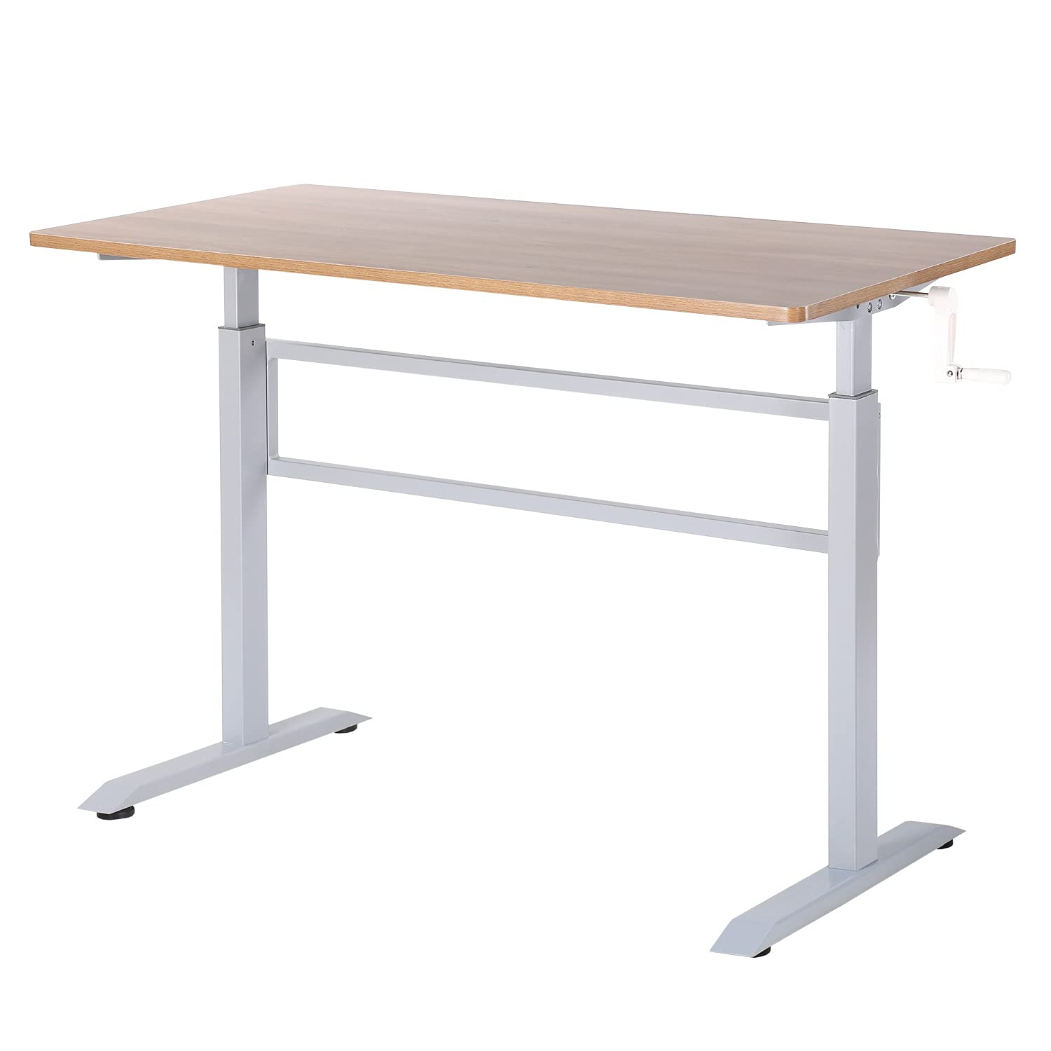 UNICOO Manual Standing Desk - Adjustable Height Heavy Duty Gaming & Computer Desk with Crank Mechanism & Headphone Hook, 48 x 24 Inches (SYK01-Grey Oak) - Perfect for Home Office, Gaming Setup & Workspace Ergonomics
