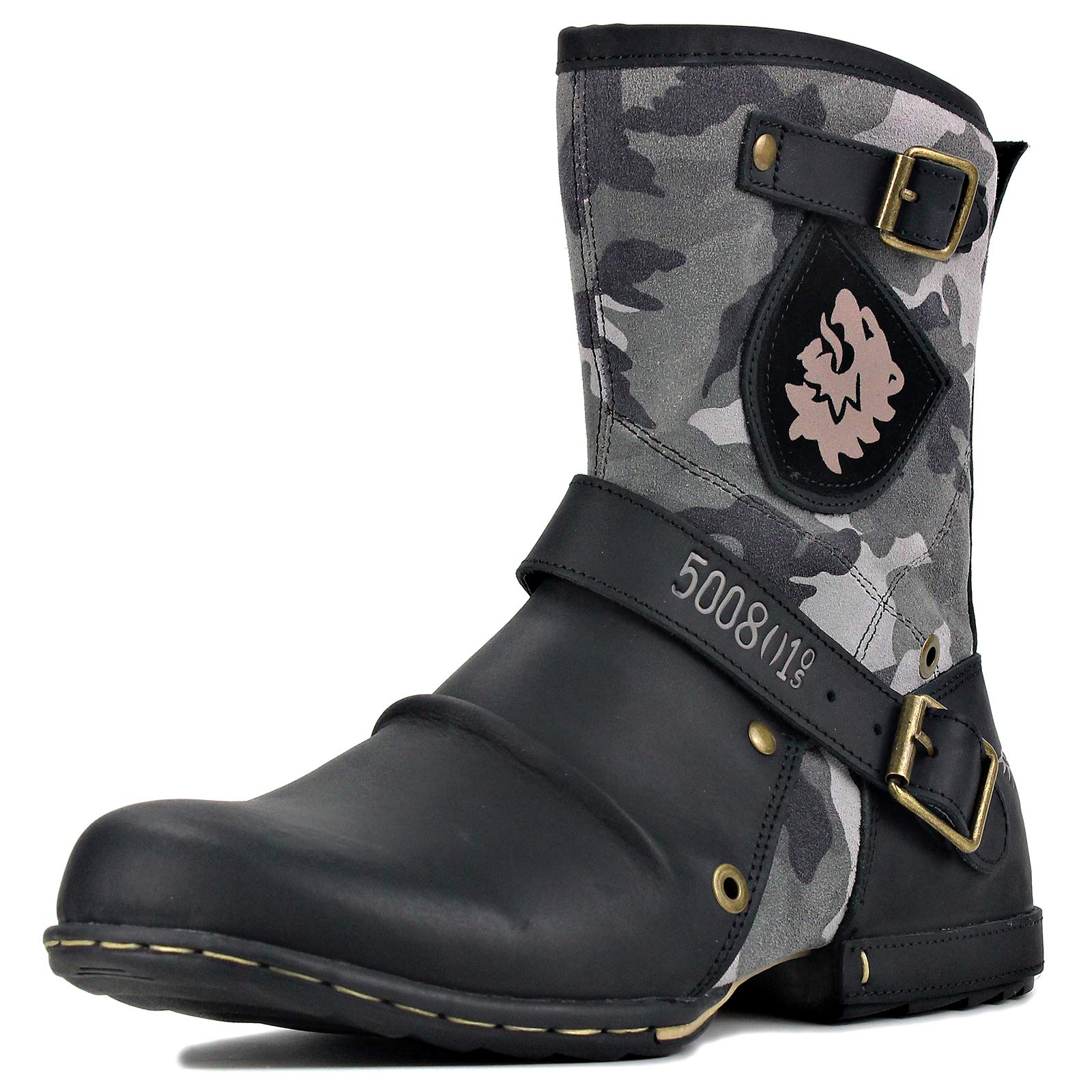 OSSTONE Men's Designer Leather Moto Boots - Zipper-Up Chukka Western Boots for Casual Wear (OS-5008-1-H8-K-US-R) | Perfect for Motorcycle Riding, Outdoor Adventures & Urban Fashion