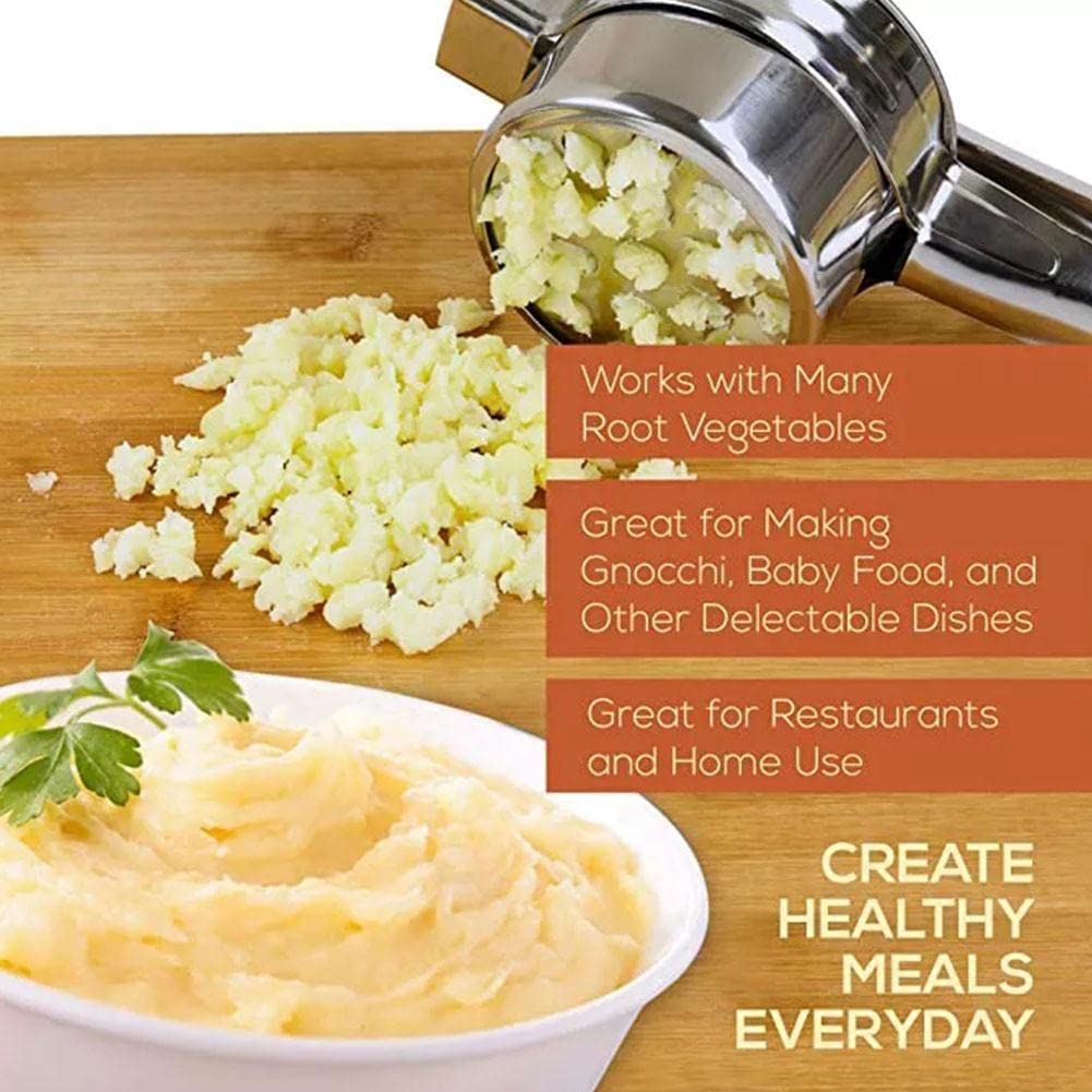 Stainless Steel Potato Ricer with 3 Interchangeable Discs - Heavy Duty Kitchen Tool for Perfect Mashed Potatoes, Baby Food & Purees - Ideal for Home Cooking & Professional Kitchens